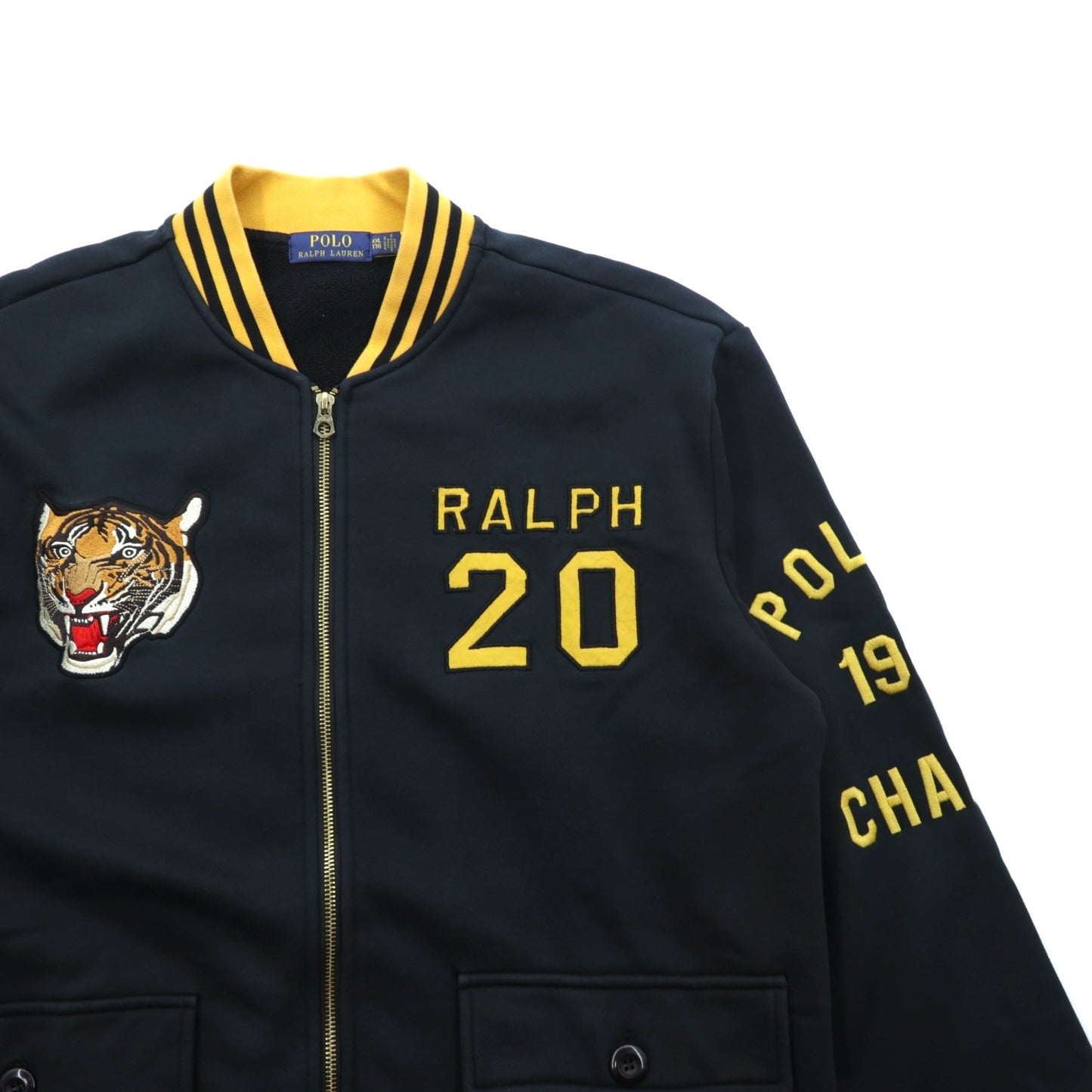 Polo Ralph Lauren スタジャン フルジップ スウェットボンバージャケット 2XL リブライン 虎 刺繍 ワッペン RL NAVAL TIGER PATCH BOMBER JACKET