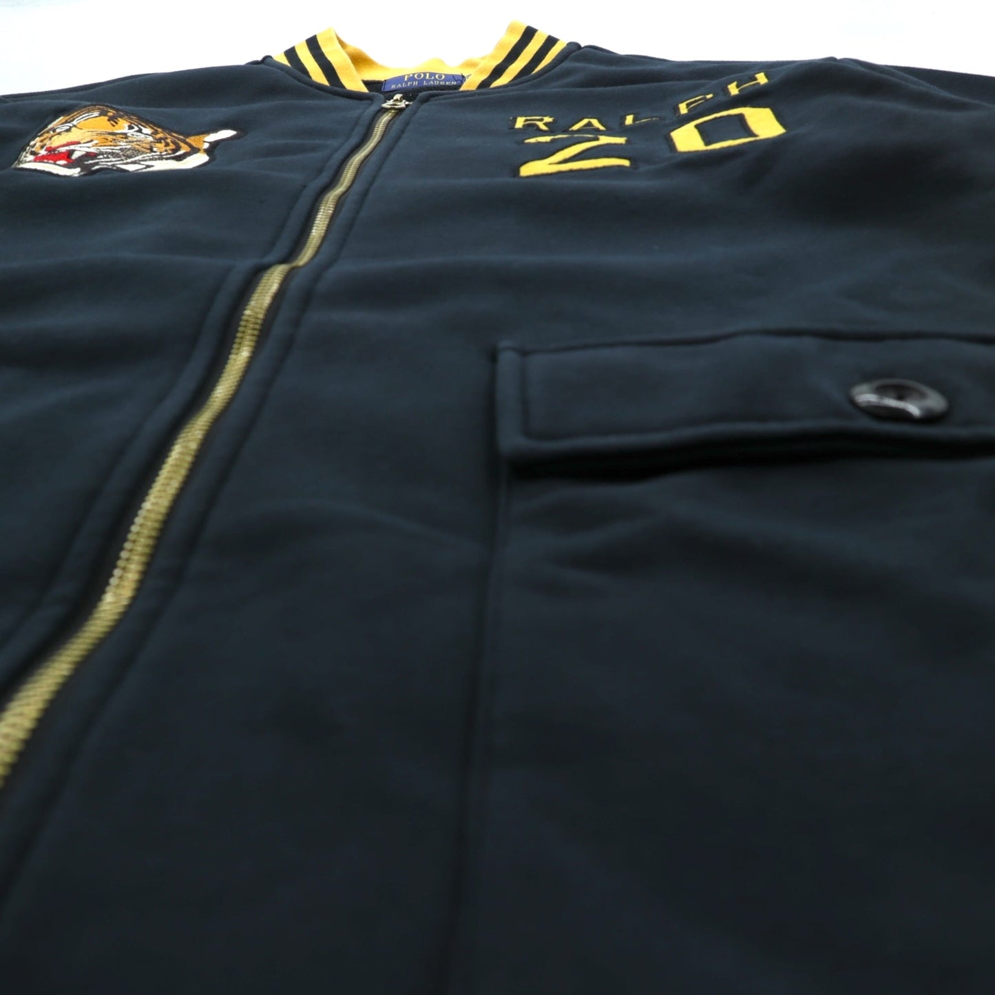Polo Ralph Lauren スタジャン フルジップ スウェットボンバージャケット 2XL リブライン 虎 刺繍 ワッペン RL NAVAL TIGER PATCH BOMBER JACKET