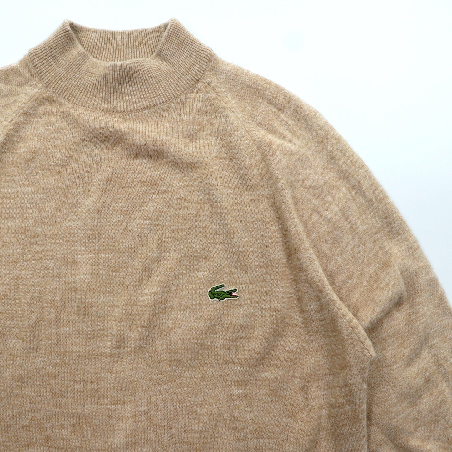 IZOD LACOSTE 70年代 モックネック ニット セーター L ベージュ ウール ワンポイントロゴ 糸巻タグ ハイネック