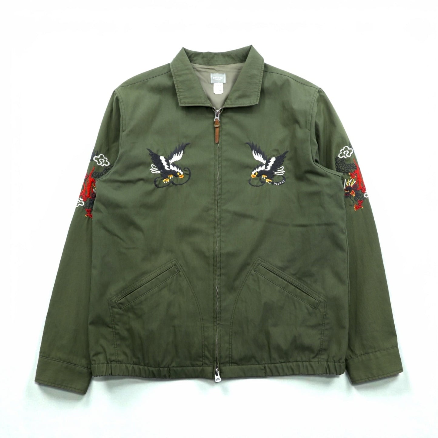 DELUXE スーベニアジャケット SOUVENIR JACKET ベトジャン L カーキ ダブルジップ 鷹 龍 刺繍 日本製