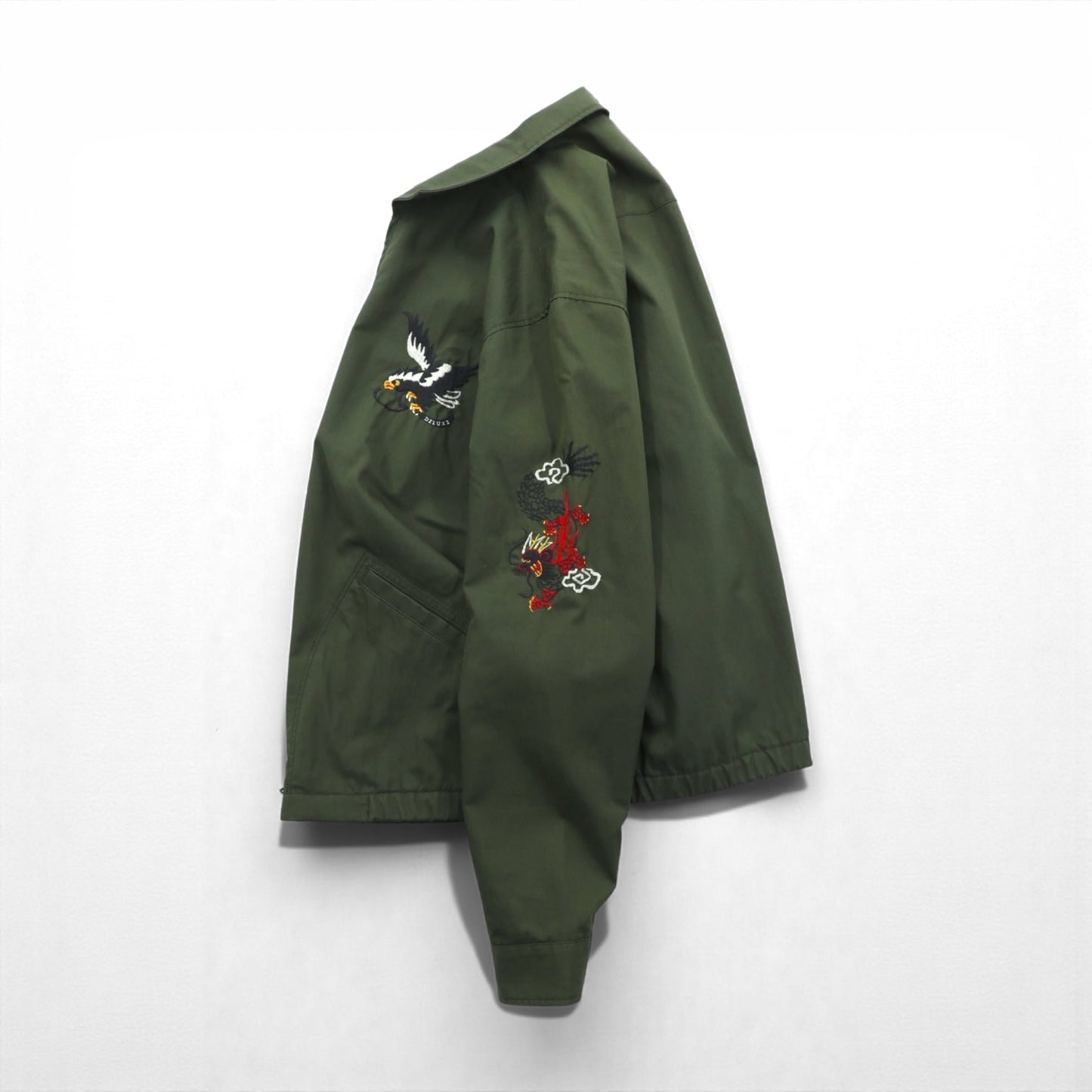 DELUXE スーベニアジャケット SOUVENIR JACKET ベトジャン L カーキ ダブルジップ 鷹 龍 刺繍 日本製