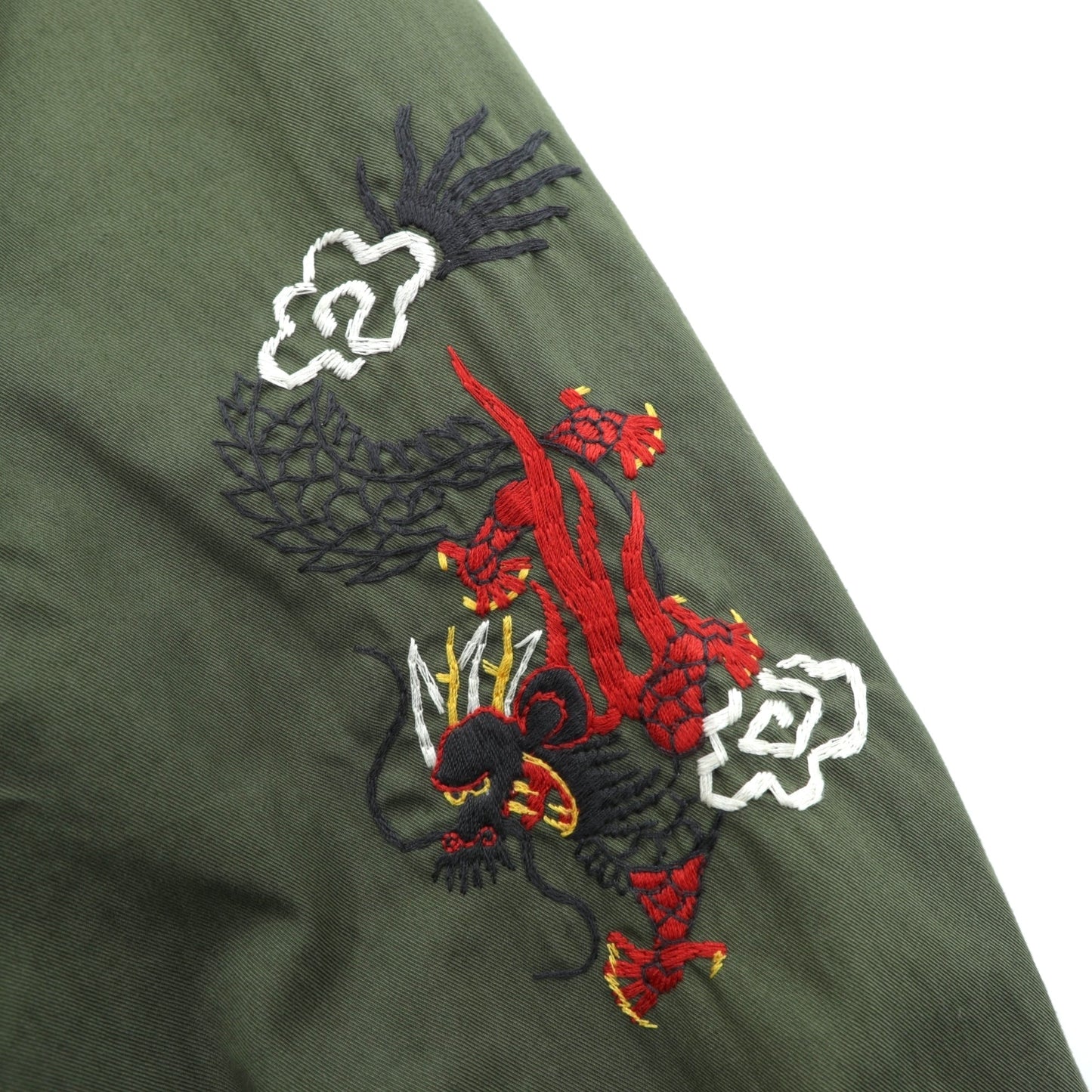 DELUXE スーベニアジャケット SOUVENIR JACKET ベトジャン L カーキ ダブルジップ 鷹 龍 刺繍 日本製