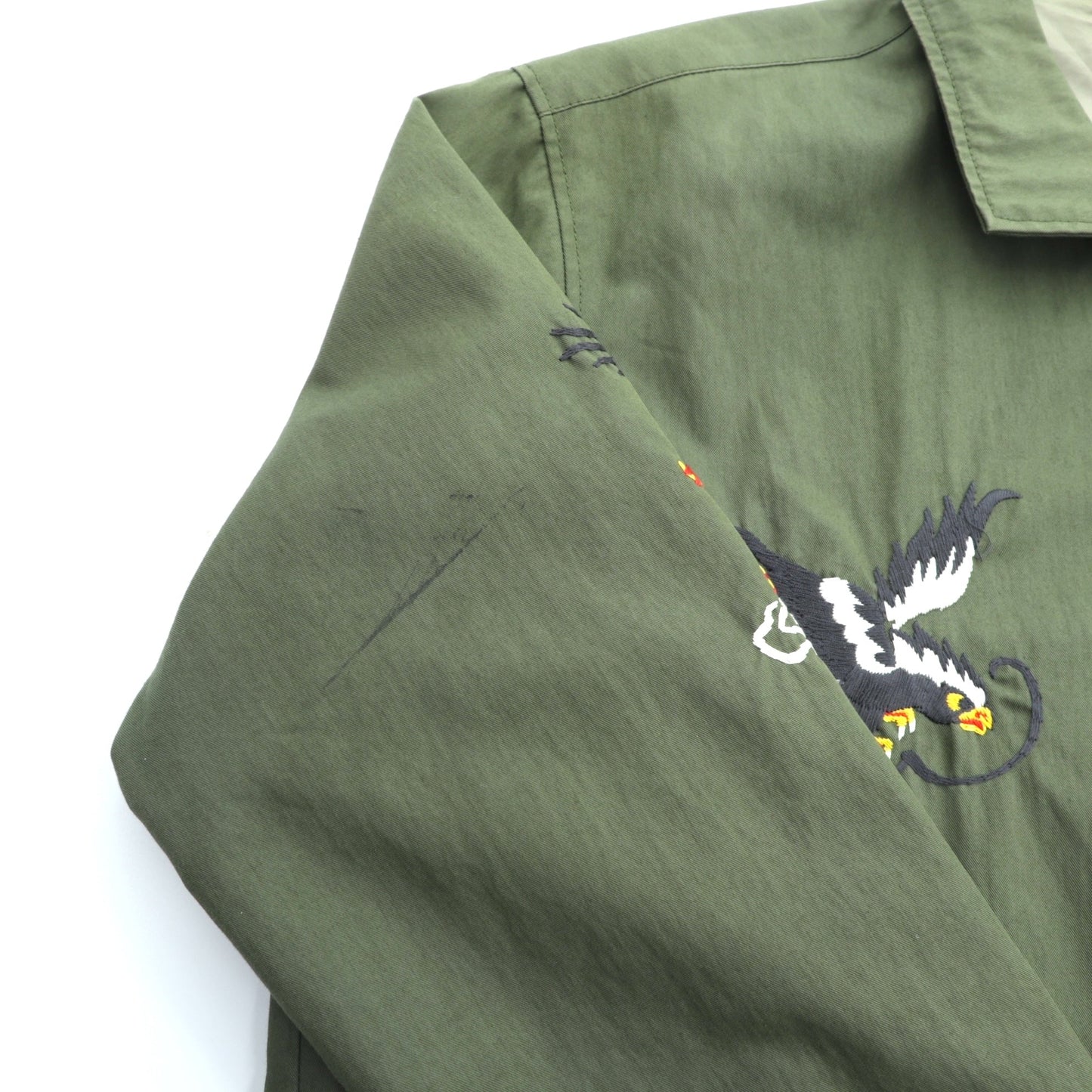 DELUXE スーベニアジャケット SOUVENIR JACKET ベトジャン L カーキ ダブルジップ 鷹 龍 刺繍 日本製