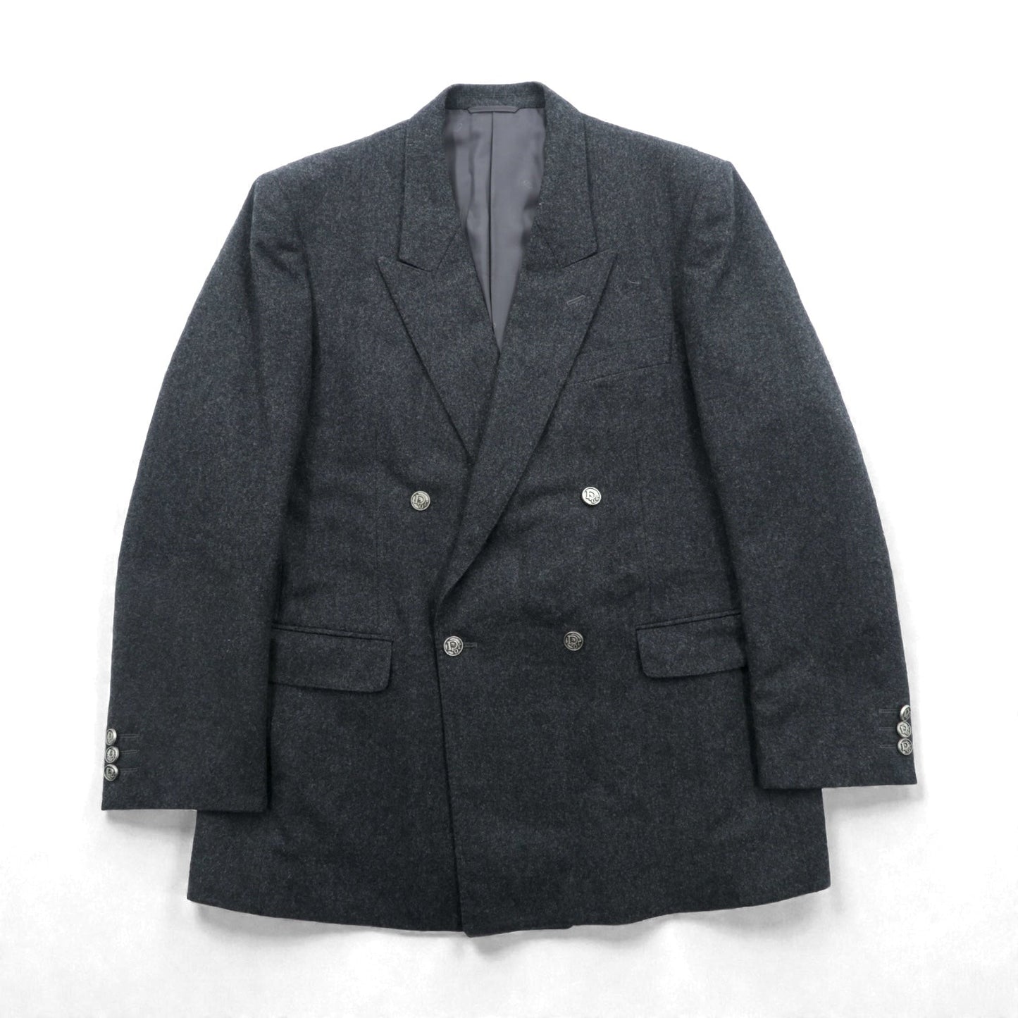 Christian Dior 80年代 日本製 ヴィンテージ ピークドラペル ダブルブレスト ブレザー テーラードジャケット ブレザー XL グレー ウール メタルボタン