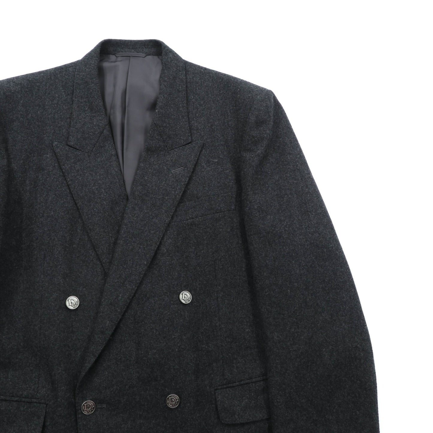 Christian Dior 80年代 日本製 ヴィンテージ ピークドラペル ダブルブレスト ブレザー テーラードジャケット ブレザー XL グレー ウール メタルボタン