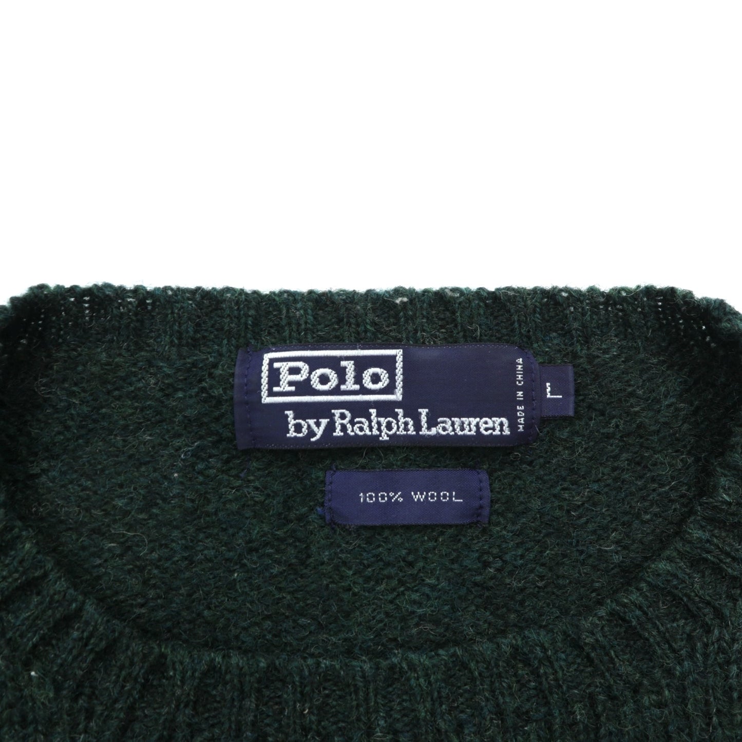 Polo Ralph Lauren 90年代 クルーネック ニット セーター L カーキ ウール スモールポニー刺繍