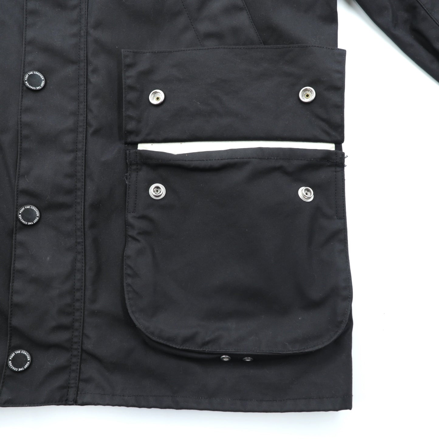 foot the coacher × The British Millerain Co. オイルド ハンティングジャケット ノーカラー ブルゾン L ブラック ダブルジップ 防水 RESISTANT SINGLE JACKET 日本製