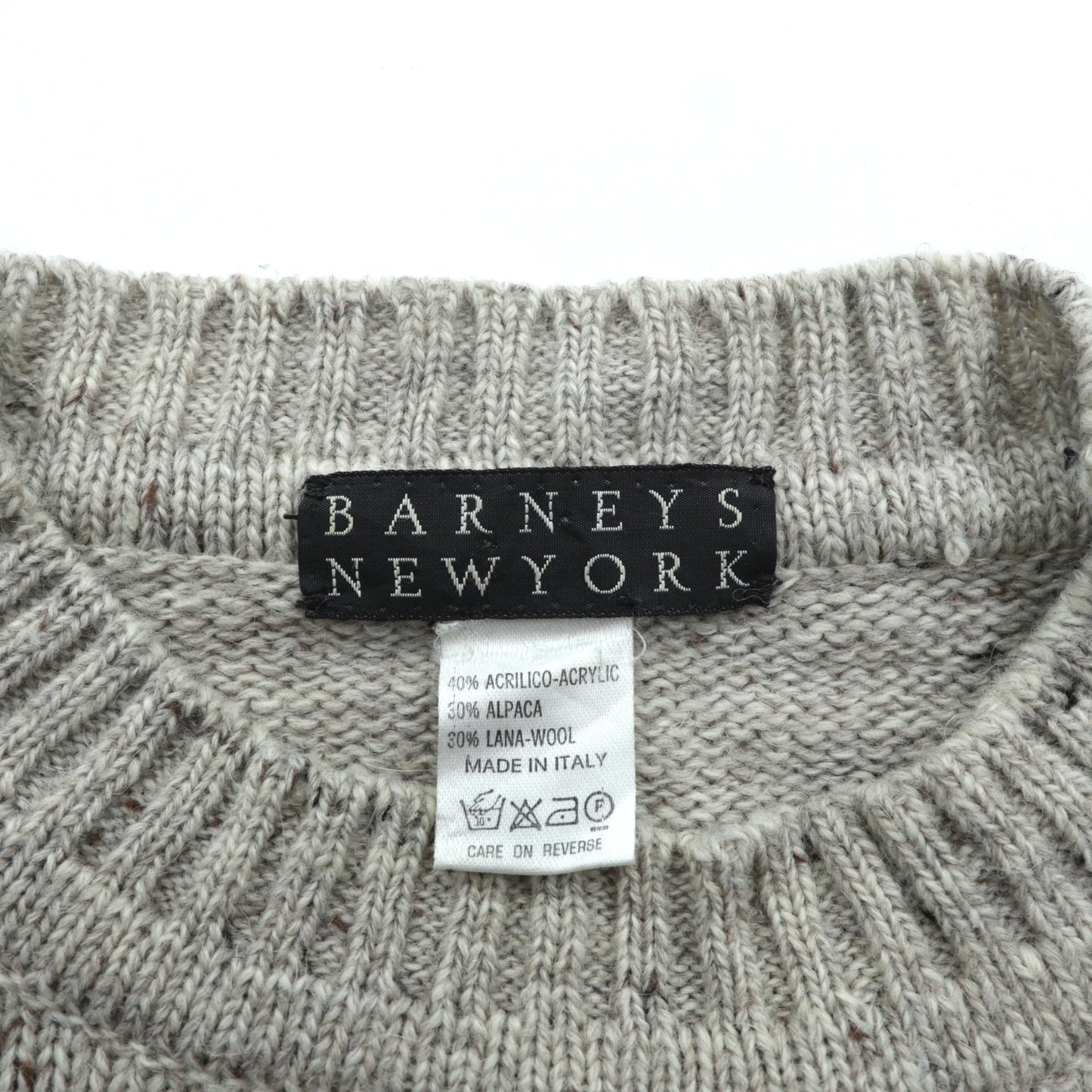BARNEYS NEW YORK イタリア製 アーガイル柄 ニット セーター L ベージュ アクリル アルパカ混