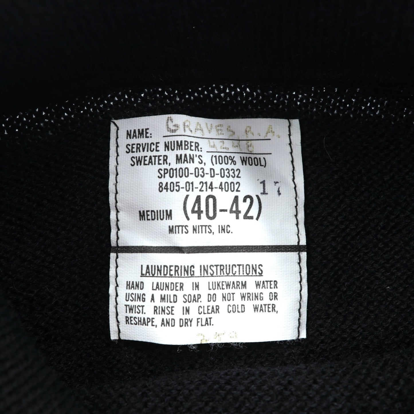 VINTAGE 00年代 US NAVY 米海軍 モックネック ニット セーター M ブラック ウール 8405-01-214-4002 MITTS NITTS INC