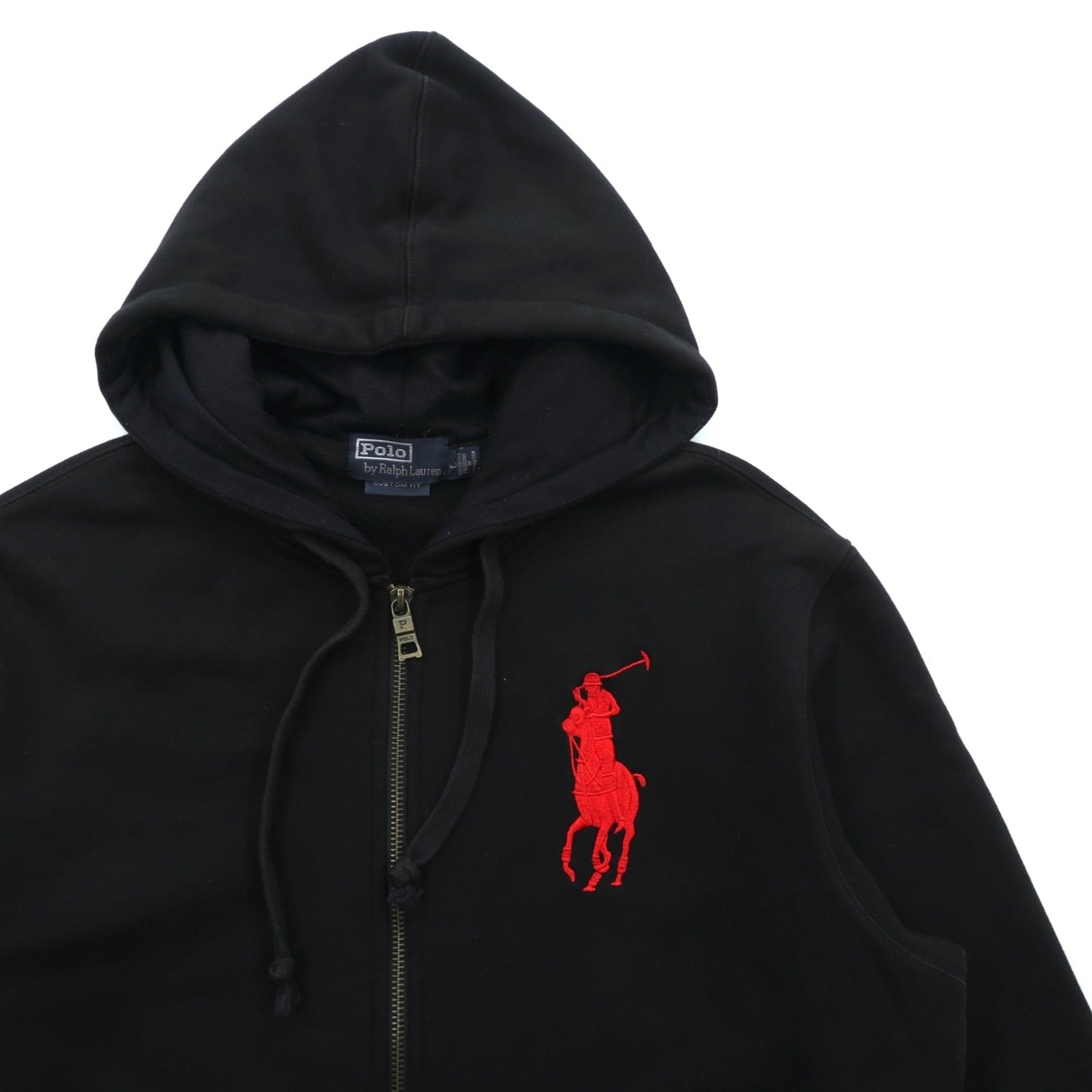 Polo Ralph Lauren ビッグポニー 刺繍 ジップパーカー L ブラック 裏起毛 CUSTOM FIT コットン
