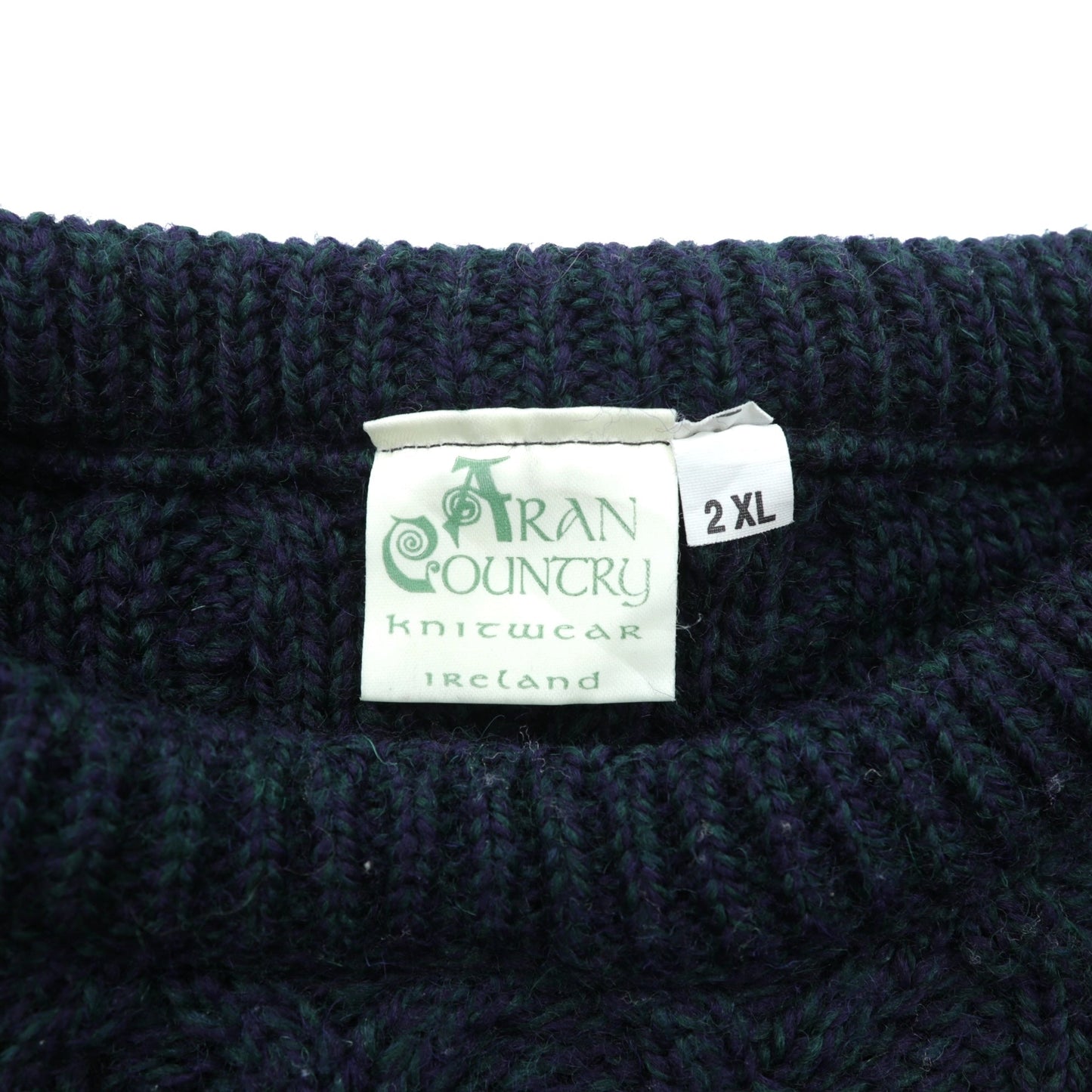 90s Ireland Vintage Cable Knit ARAN COUNTRY フィッシャーマン アラン ニット セーター 2XL ネイビー ウール 90年代 アイルランド製
