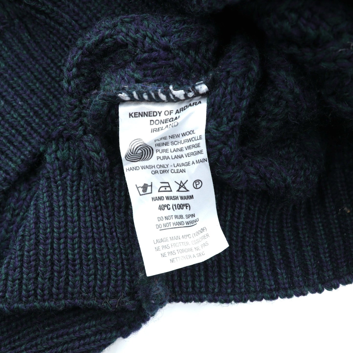 90s Ireland Vintage Cable Knit ARAN COUNTRY フィッシャーマン アラン ニット セーター 2XL ネイビー ウール 90年代 アイルランド製