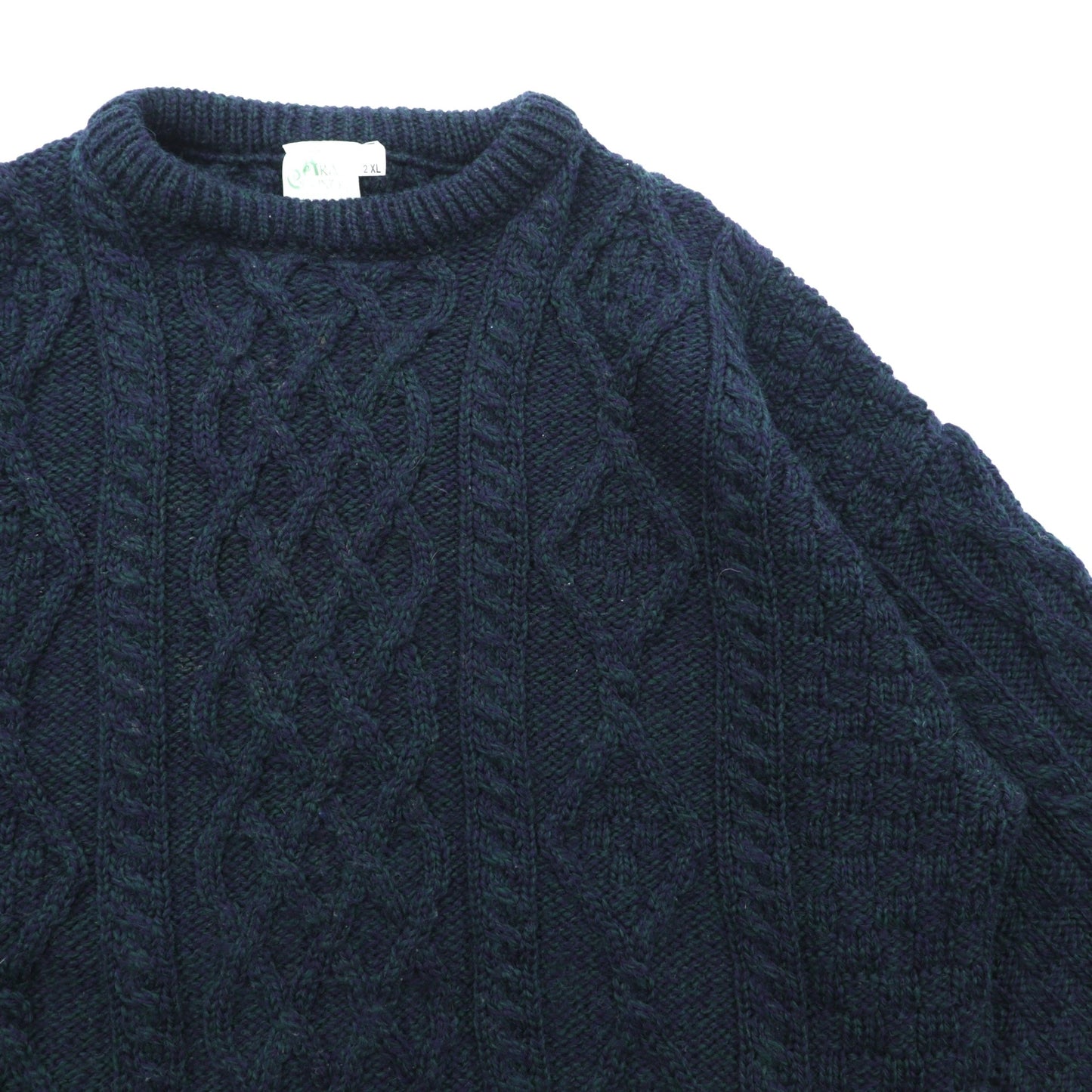 90s Ireland Vintage Cable Knit ARAN COUNTRY フィッシャーマン アラン ニット セーター 2XL ネイビー ウール 90年代 アイルランド製