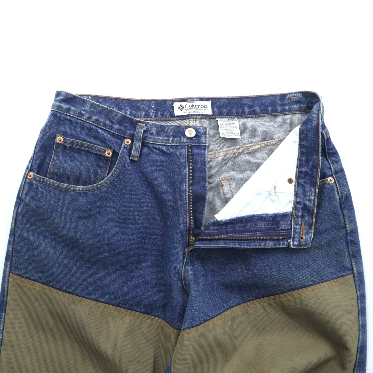 Columbia 90年代 ダブルニー ハンティング デニムパンツ ジーンズ L インディゴ ベージュ