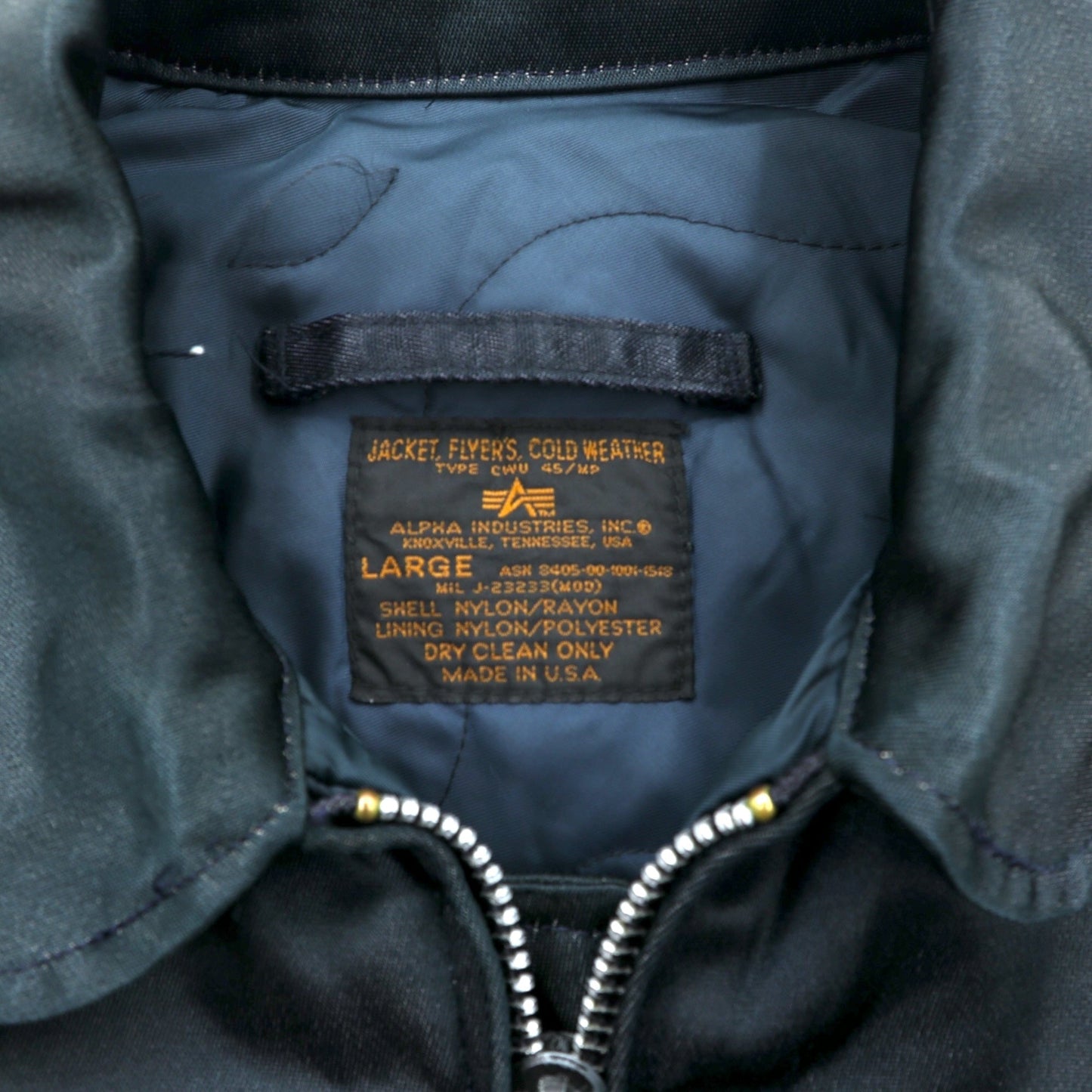 ALPHA INDUSTRIES 90年代 USA製 CWU 45P フライトジャケット L ネイビー 難燃性 短丈 ボロ