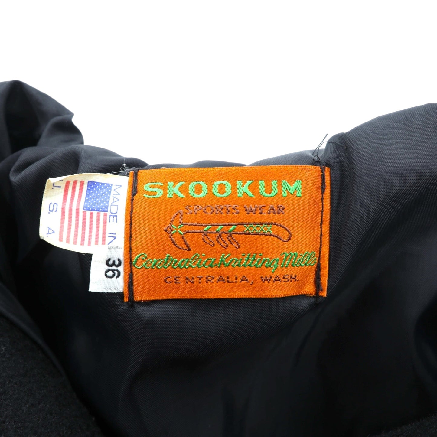 SKOOKUM USA製 スタジャン S ネイビー 袖レザー メルトン ウール リブライン Centralia Knitting Mills