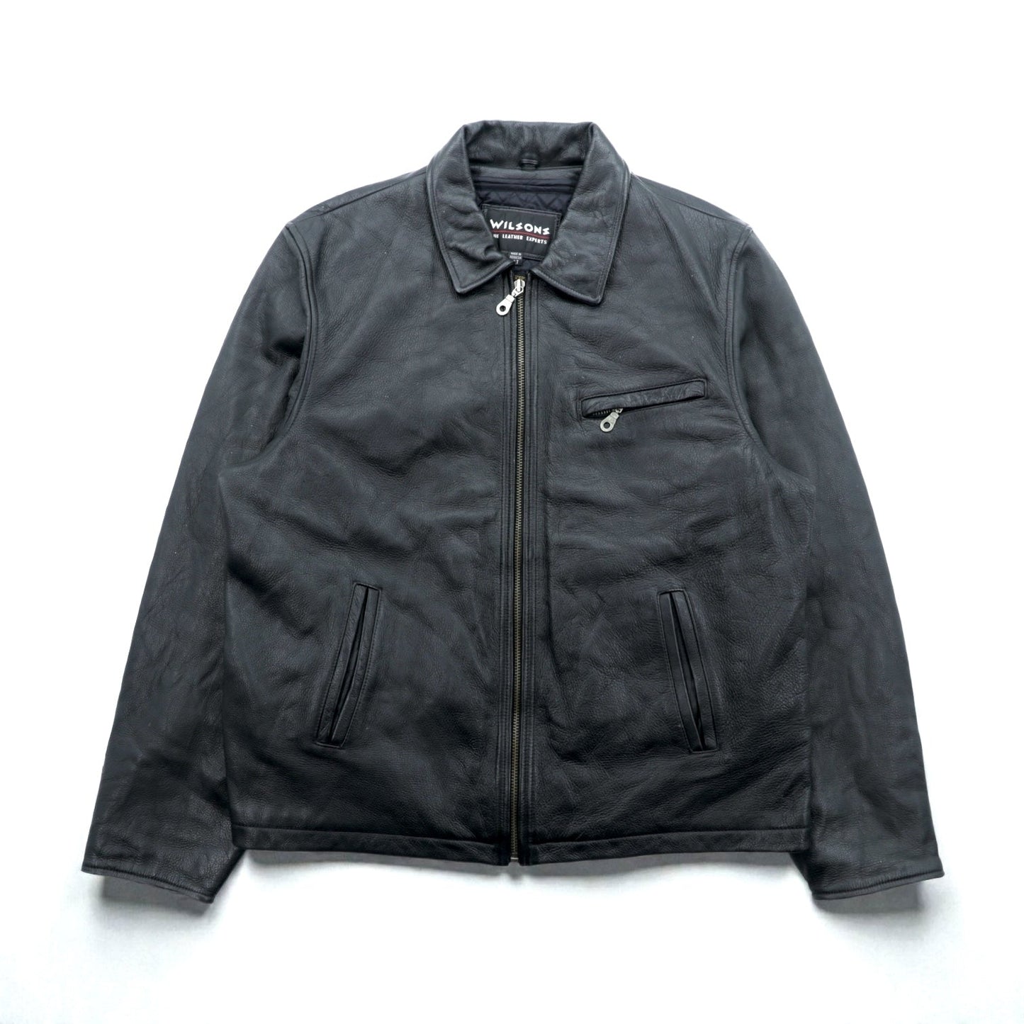 WILSONS 90年代 レザージャケット 中綿 Thinsulate Ultra ライダース XL ブラック 襟付き キルティングライナー 着脱式 ジップアップ
