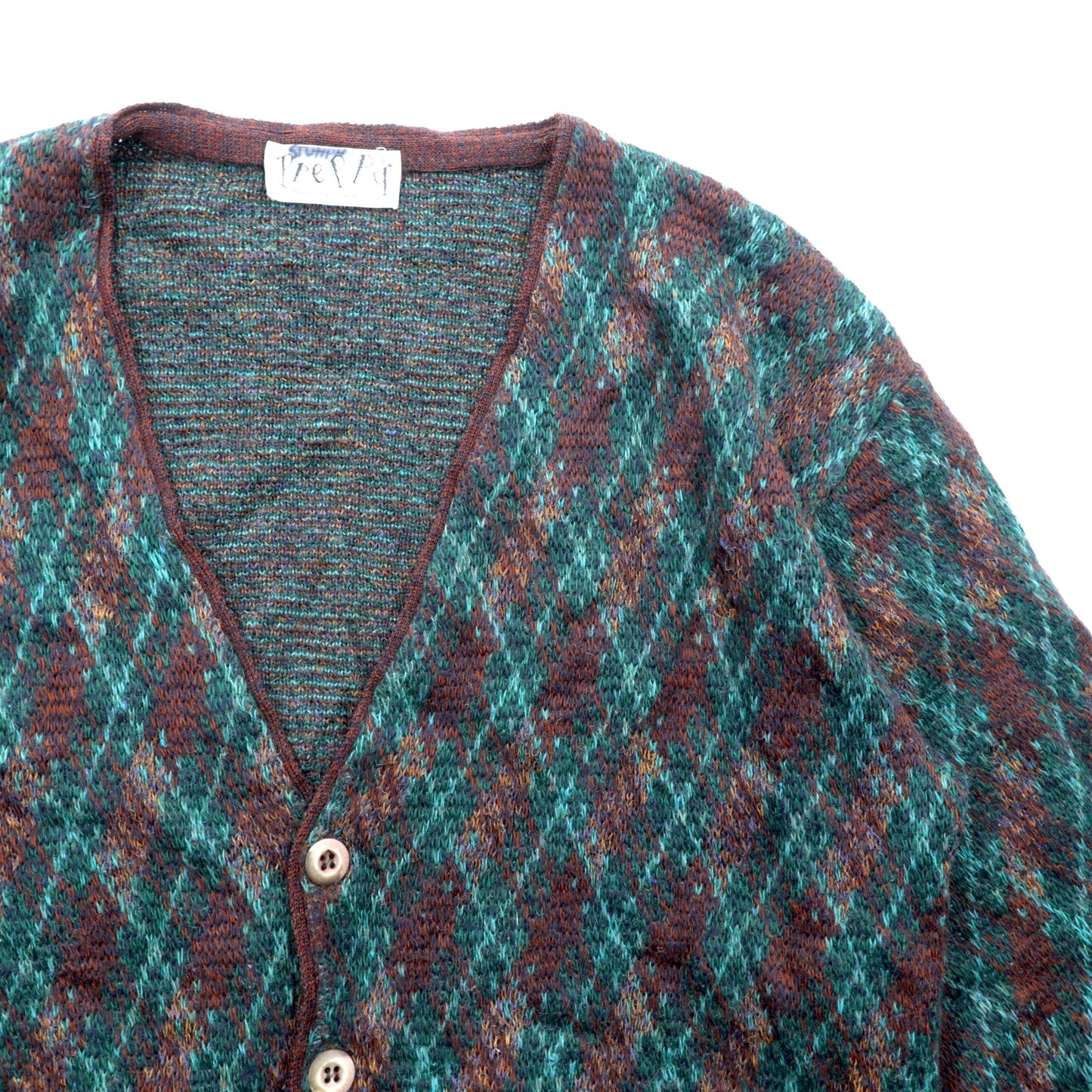 Preppy 80s France Vintage Knit ニット カーディガン L アーガイル柄 80年代 フランス製