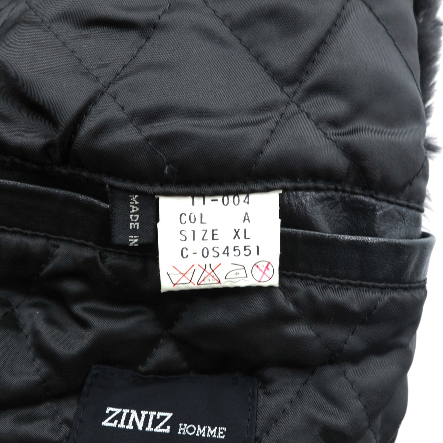 Vintage Black Leather Fur Coat ダブルブレスト レザー カーコート 中綿 XL ショールカラー ファー キルティングライナー ドローコード ZINIZ HOMME