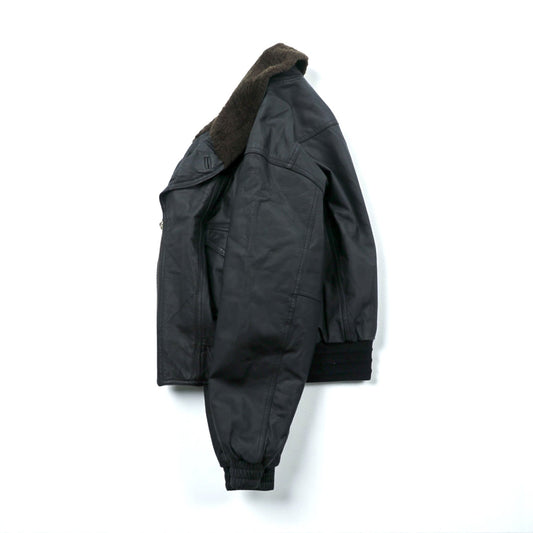 90s Vintage G-1 Leather Bomber Jacket 中綿 フライトジャケット L ブラック レザー 牛革 ボア襟