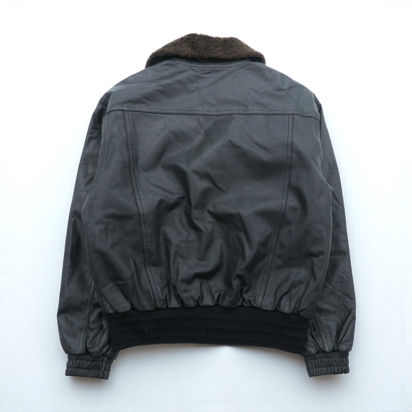 90s Vintage G-1 Leather Bomber Jacket 中綿 フライトジャケット L ブラック レザー 牛革 ボア襟