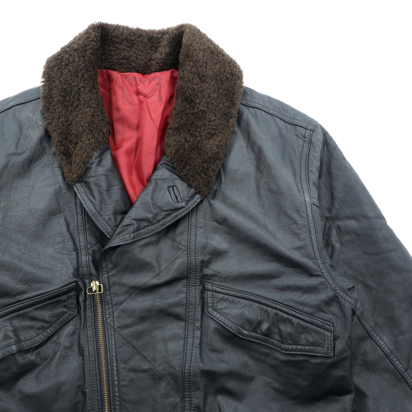 90s Vintage G-1 Leather Bomber Jacket 中綿 フライトジャケット L ブラック レザー 牛革 ボア襟
