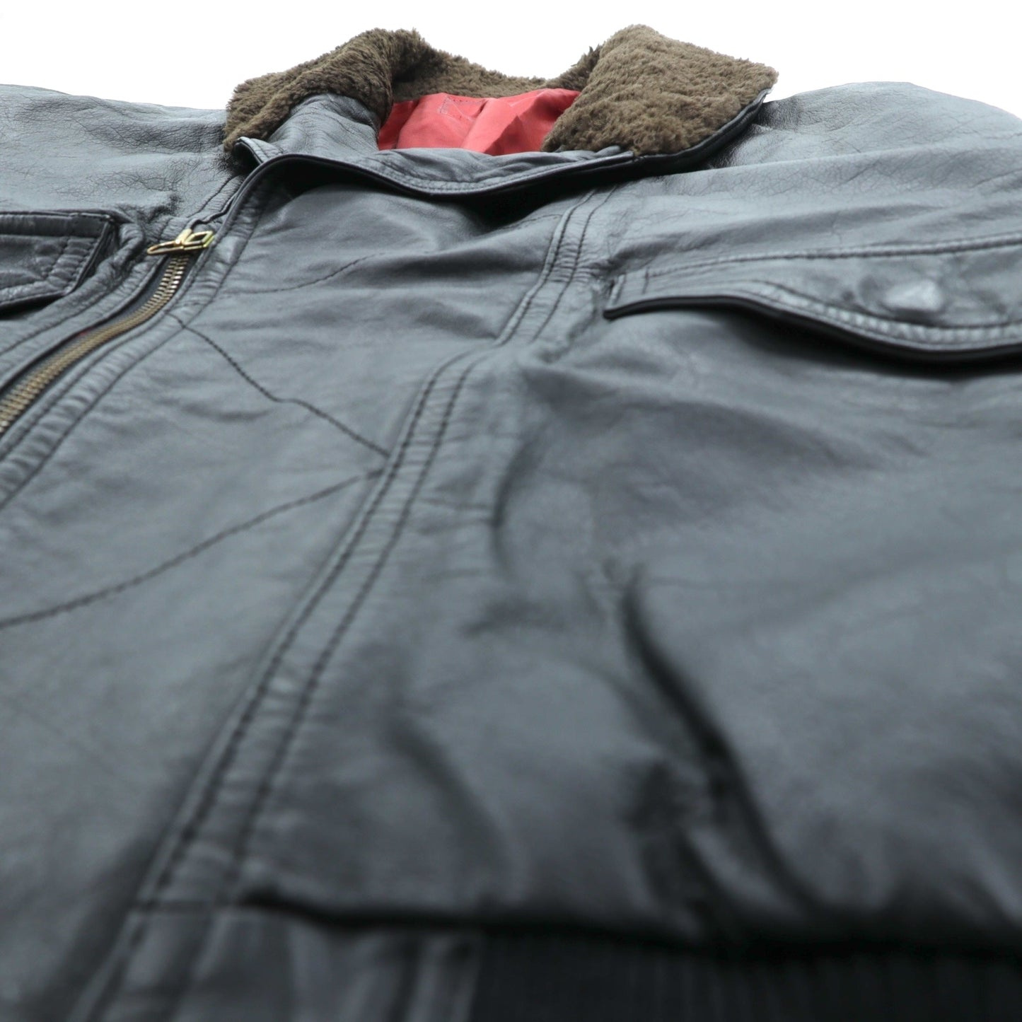 90s Vintage G-1 Leather Bomber Jacket 中綿 フライトジャケット L ブラック レザー 牛革 ボア襟