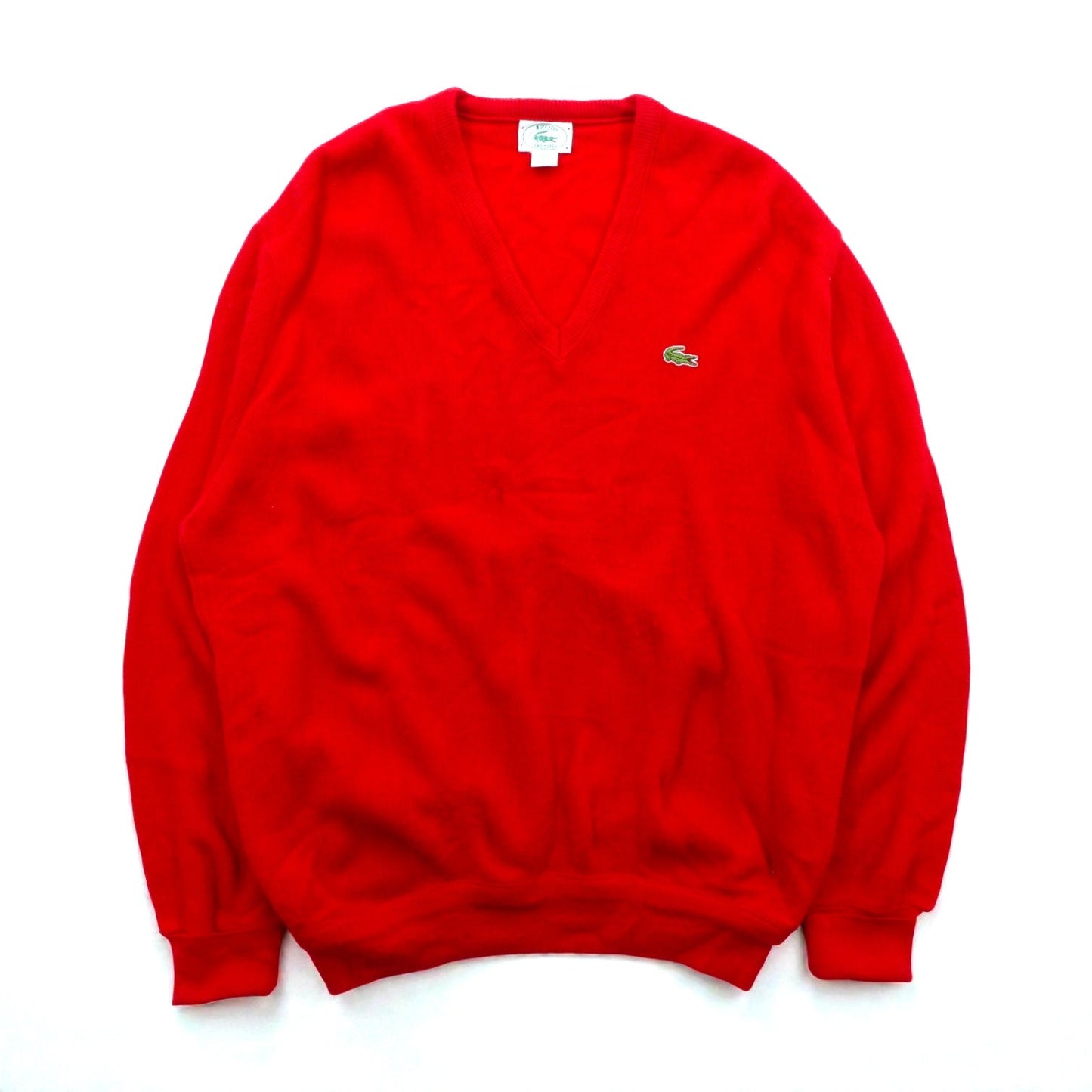 LACOSTE 80年代 USA製 Vネック ニット セーター XL レッド ワンポイントロゴ
