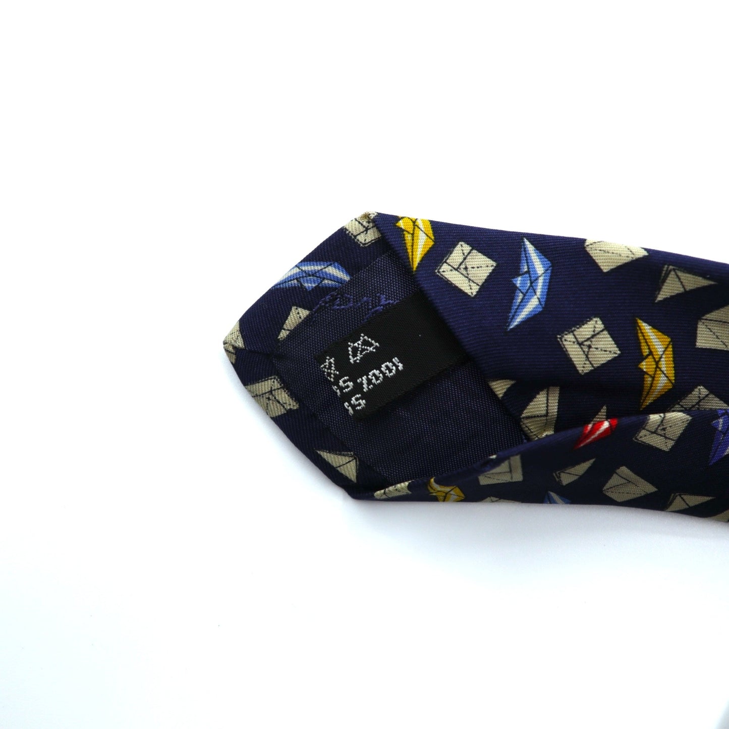 Salvatore Ferragamo イタリア製 ネクタイ ネイビー シルク 総柄 小紋 ジオメトリック 折り紙
