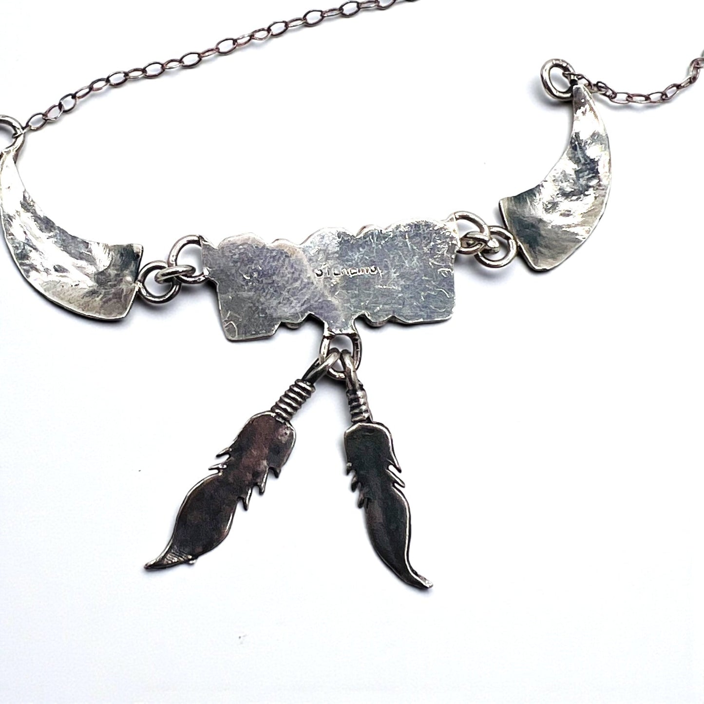 Vintage Feather Sterling Silver Necklace ターコイズ コーラル フェザー ネックレス シルバー STERLING 刻印 インディアンジュエリー