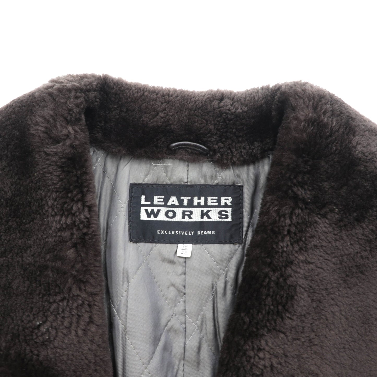 BEAMS 90年代 ショールカラー ダブルブレスト ムートンステンカラーコート M ブラウン レザー キルティング裏地 LEATHER WORKS EXCLUSIVELY BEAMS