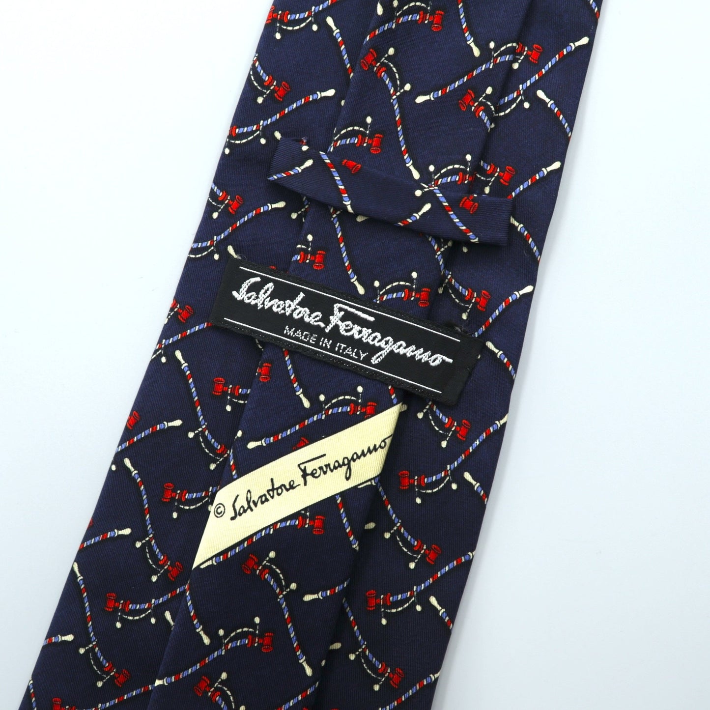 Salvatore Ferragamo ネクタイ ネイビー シルク 総柄 ロープ 馬具 イタリア製