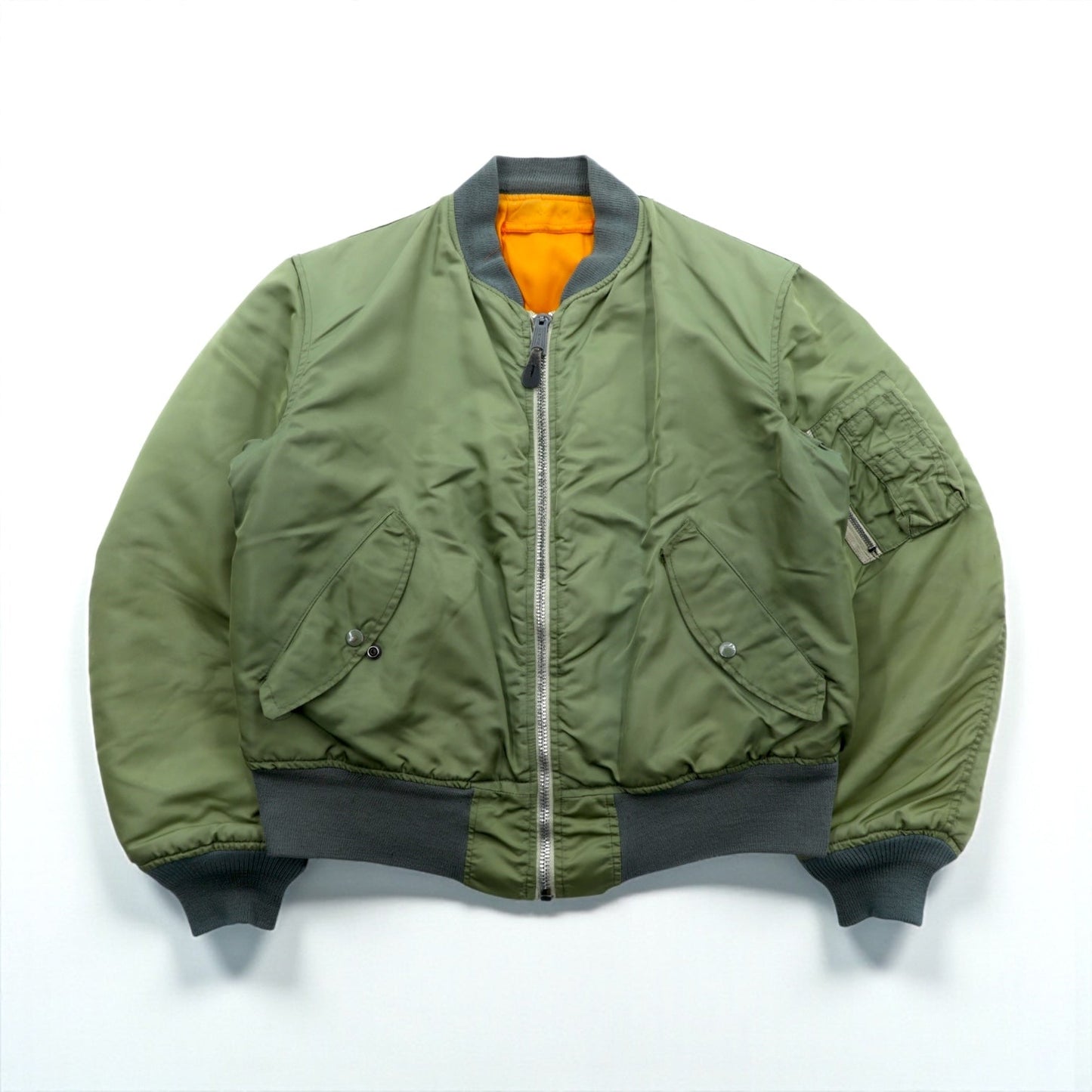 US Military 90s Vintage MA-1 Flight Jacket GREENBRIER 米国製 フライトジャケット M カーキ 中綿 リバーシブル EMARジップ MIL-J-8279 90年代 USA製