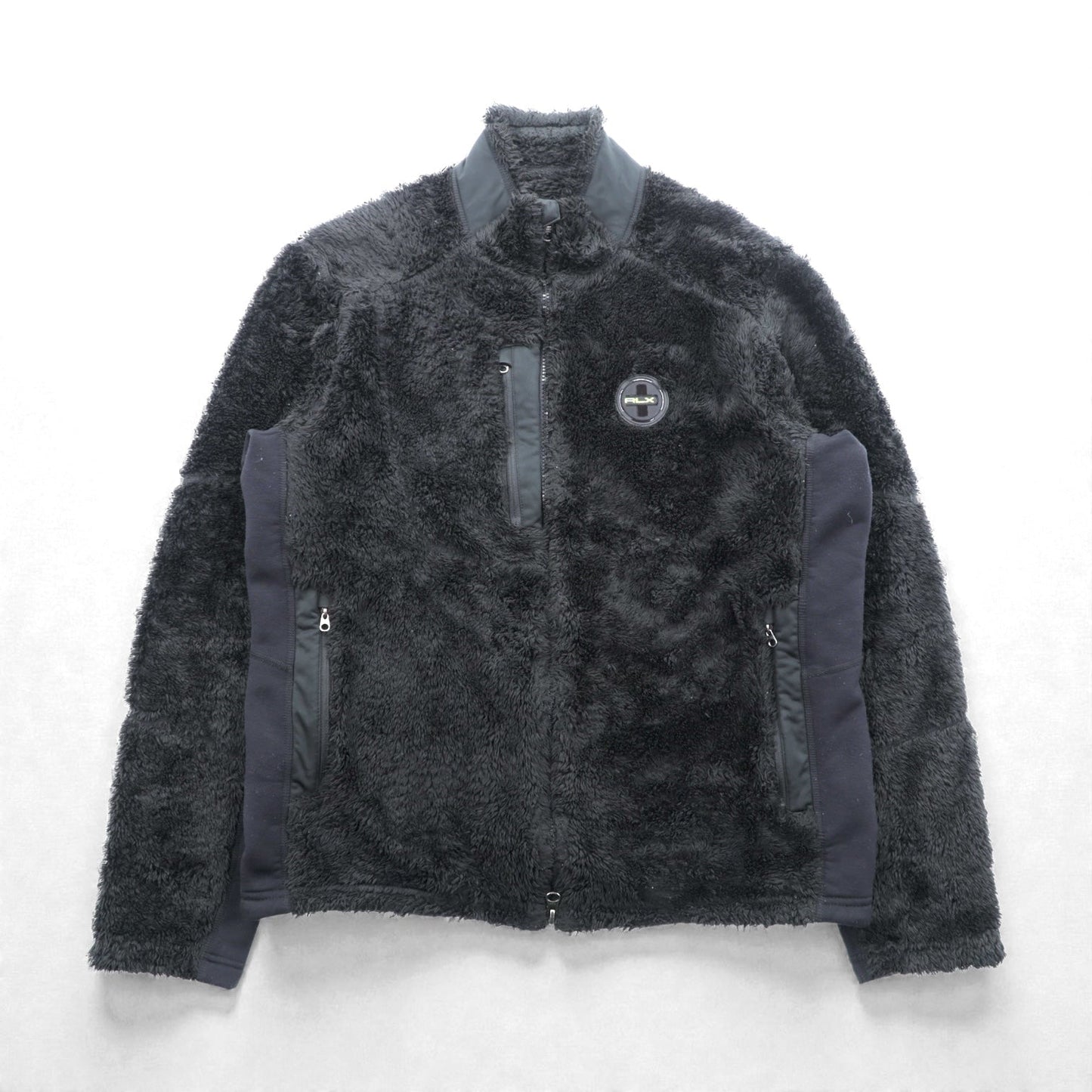 RLX Ralph Lauren ナイロン切替 フリースジャケット L ストレッチ ダブルジップ スタンドカラー ブラック