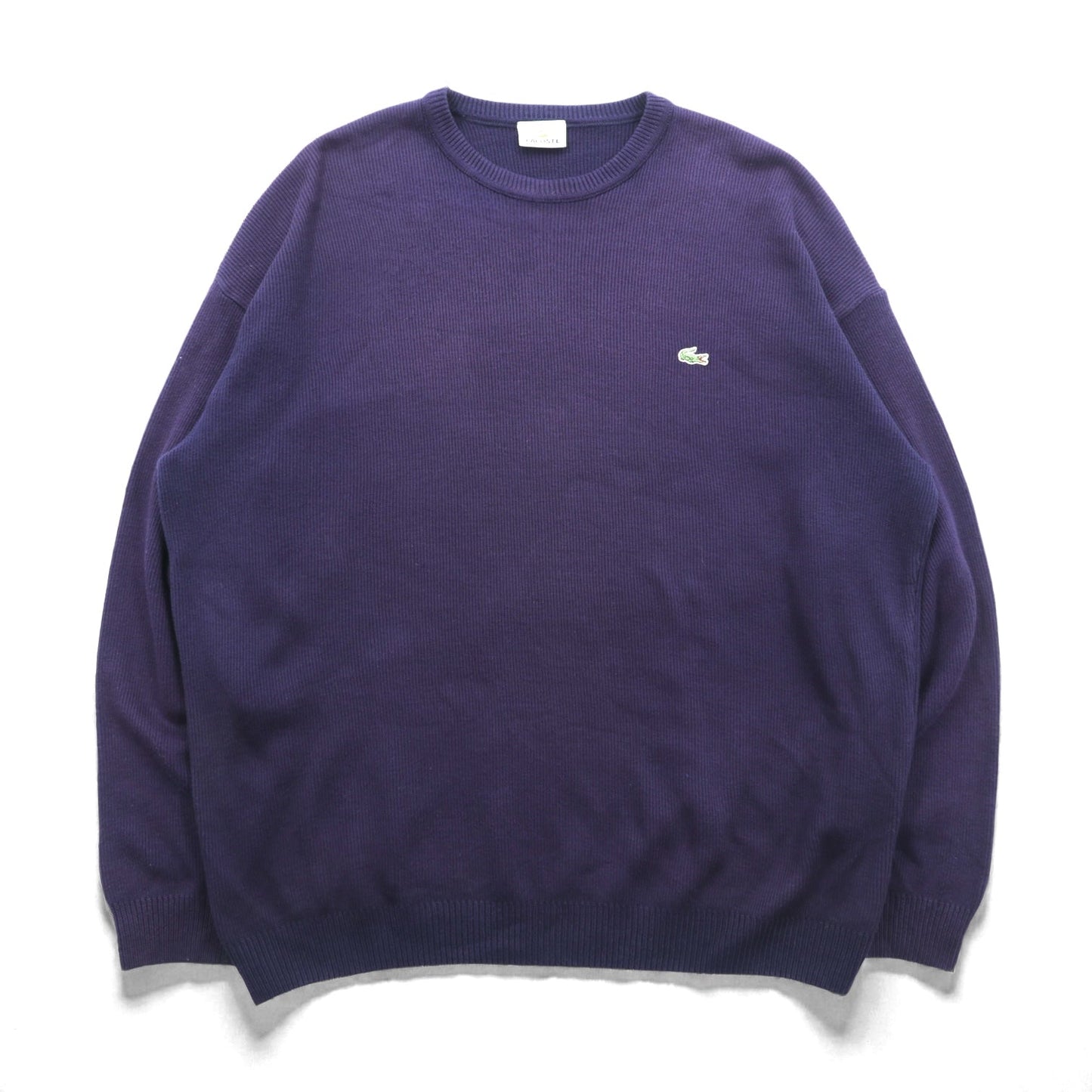 LACOSTE リブ ニット セーター XL ネイビー コットン ワンポイントロゴ クルーネック