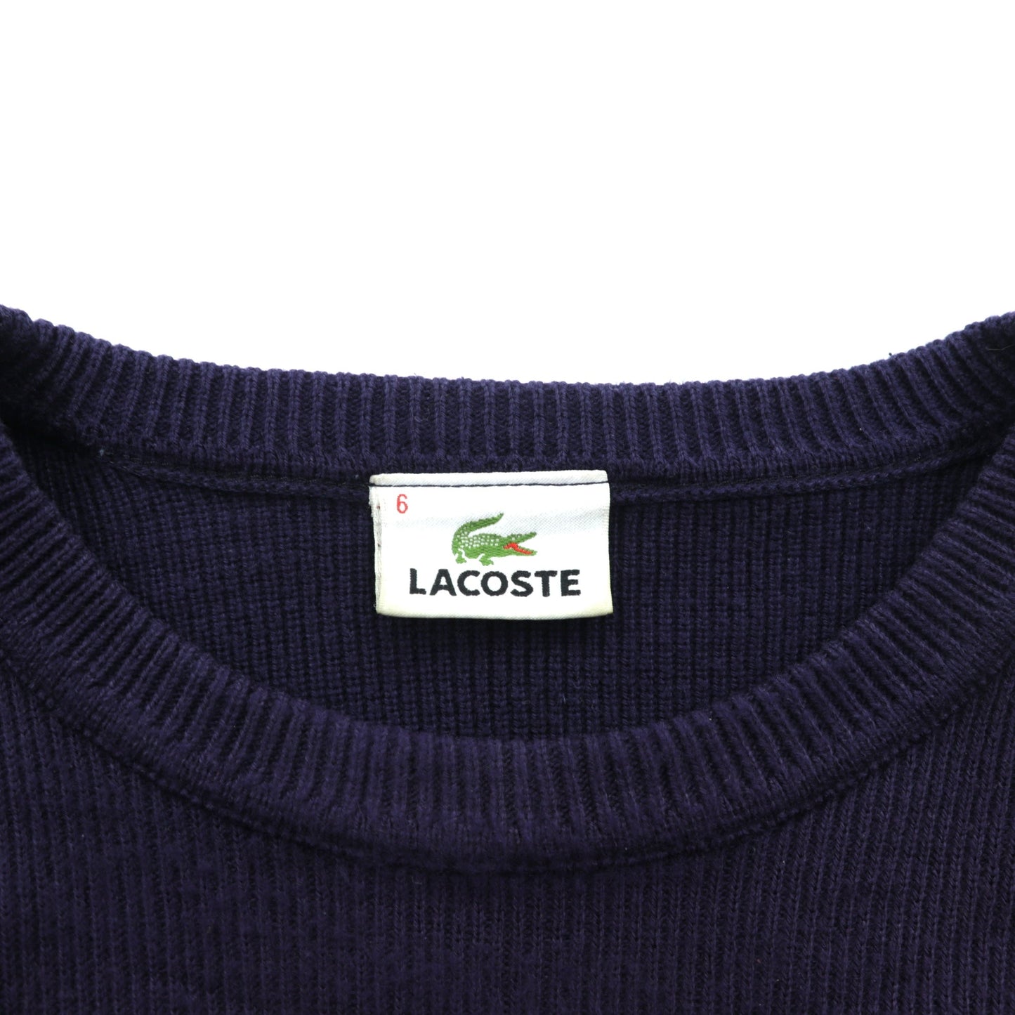 LACOSTE リブ ニット セーター XL ネイビー コットン ワンポイントロゴ クルーネック