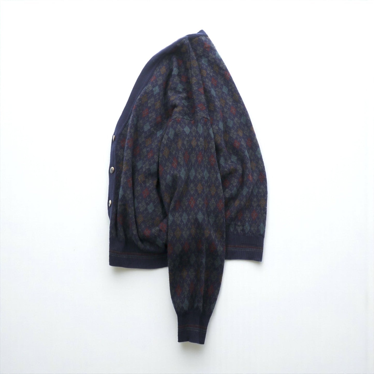 90s ITALY Vintage Knitwear アーガイル柄 ニット カーディガン M ネイビー FLORENCE TRICOT 90年代 イタリア製