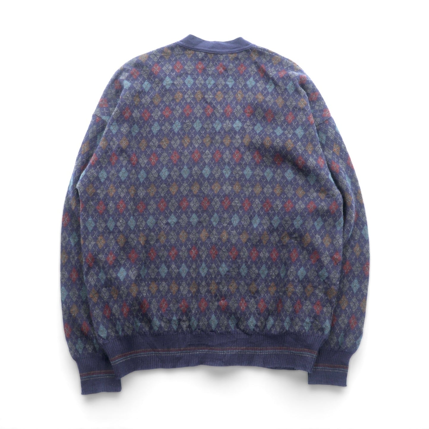 90s ITALY Vintage Knitwear アーガイル柄 ニット カーディガン M ネイビー FLORENCE TRICOT 90年代 イタリア製