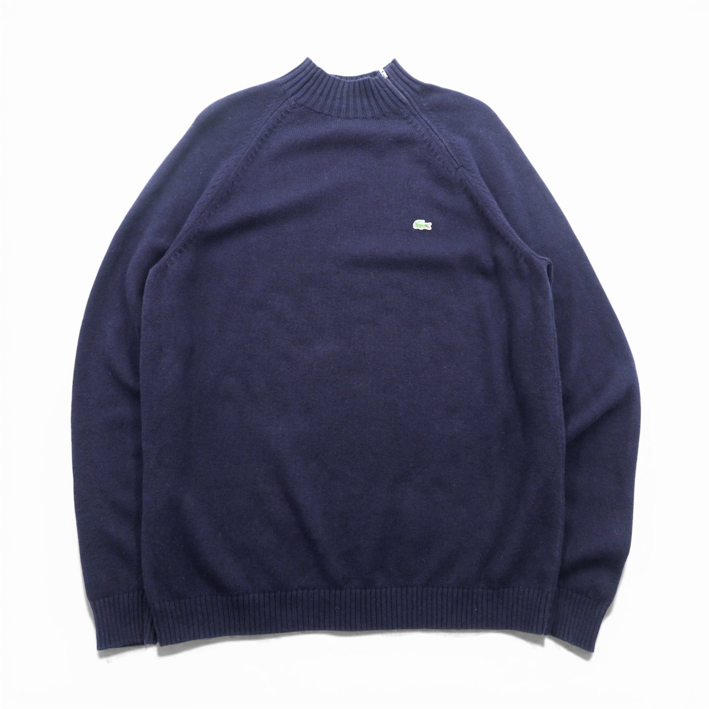 LACOSTE ショルダージップ ハイネック ニット セーター XL ネイビー フランスデザイン