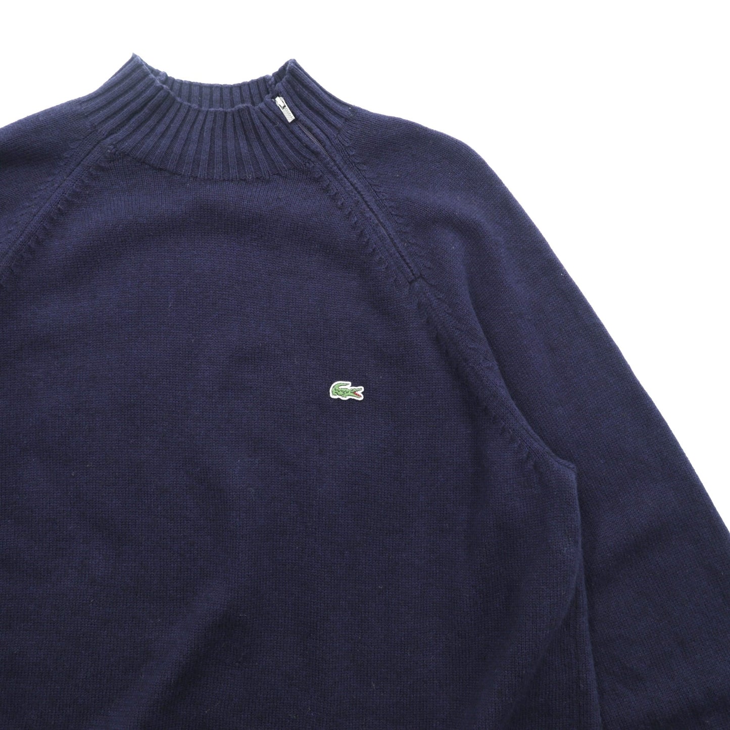 LACOSTE ショルダージップ ハイネック ニット セーター XL ネイビー フランスデザイン