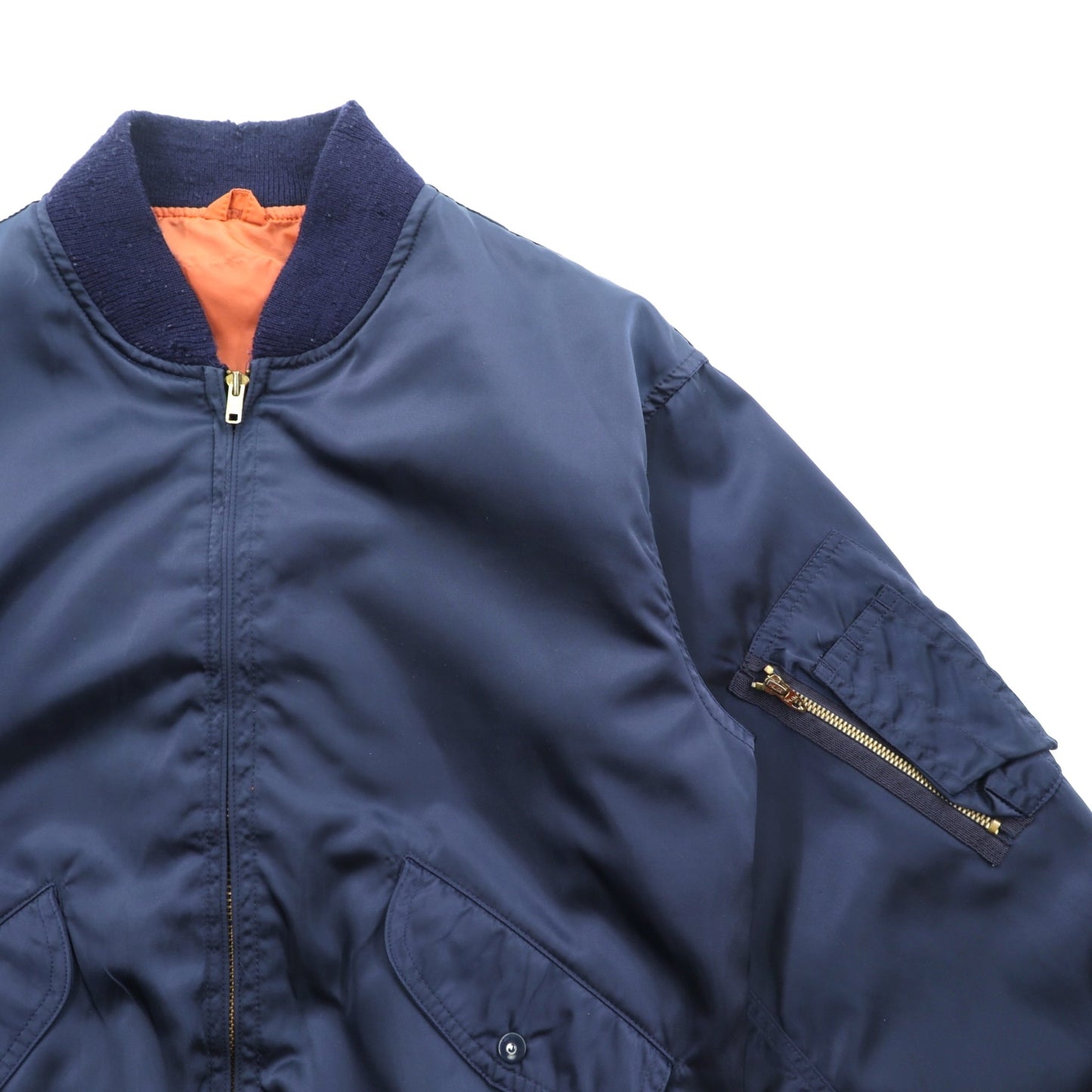 Vintage 80s MA-1 Bomber Jacket フライトジャケット M ネイビー ナイロン 棒TALON 80年代