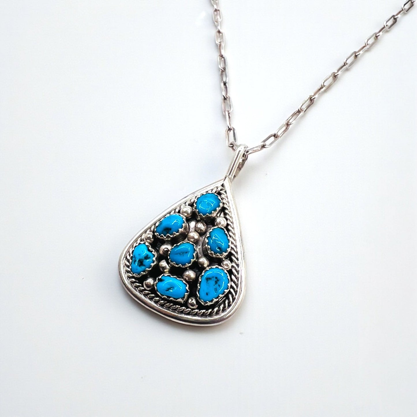 Vintage Sterling Silver Pendant ターコイズ ドロップ ネックレス シルバー STERLING ホールマーク IC刻印 ホピチェーン