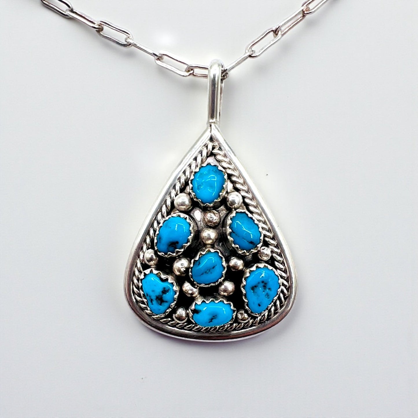 Vintage Sterling Silver Pendant ターコイズ ドロップ ネックレス シルバー STERLING ホールマーク IC刻印 ホピチェーン