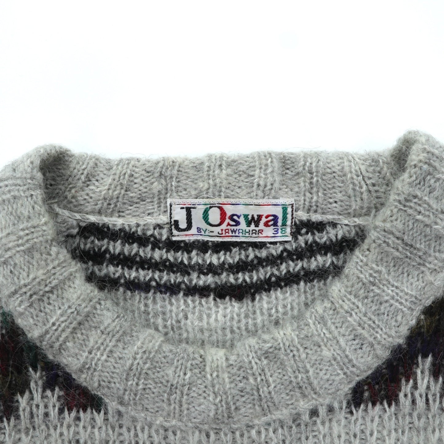 JAWAHAR 80年代 ヴィンテージ モヘア ニット ジャガード セーター M グレー ウール JOswal