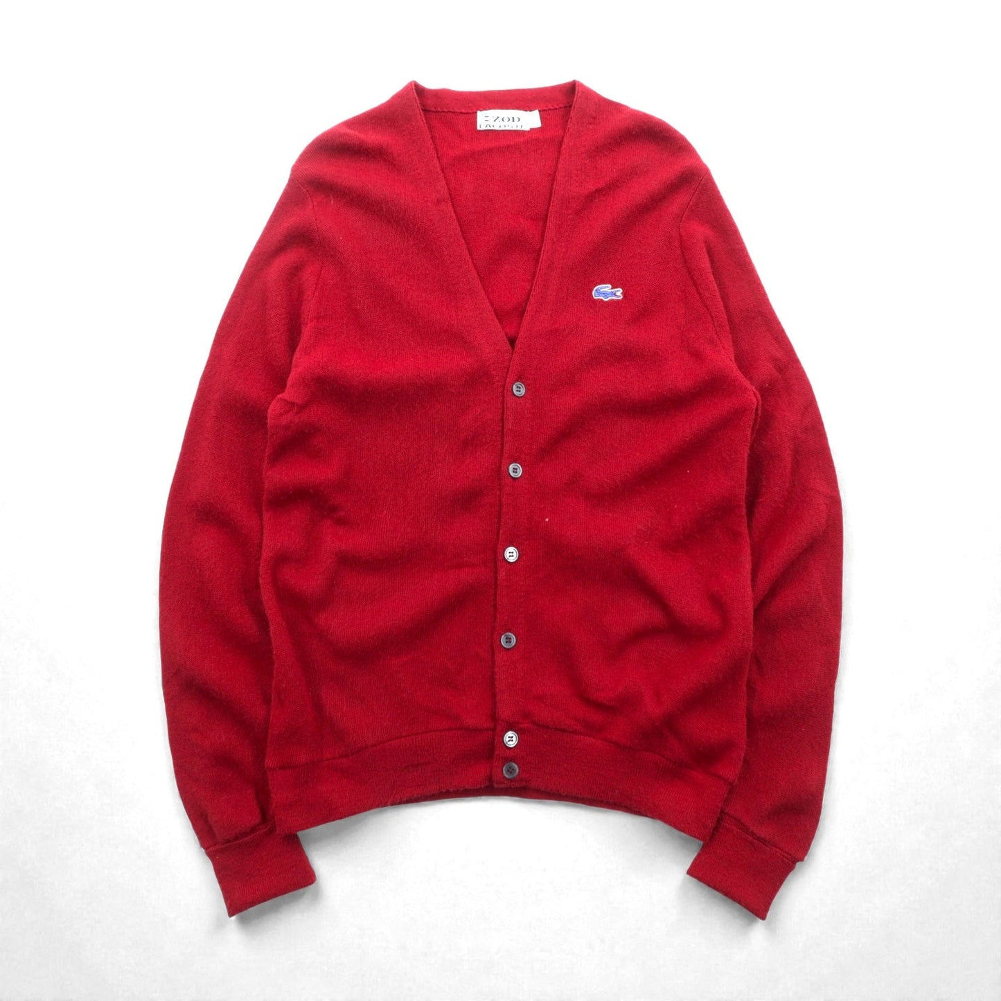 LACOSTE 70年代 ヴィンテージ Vネック ニット カーディガン L レッド アクリル 糸巻タグ