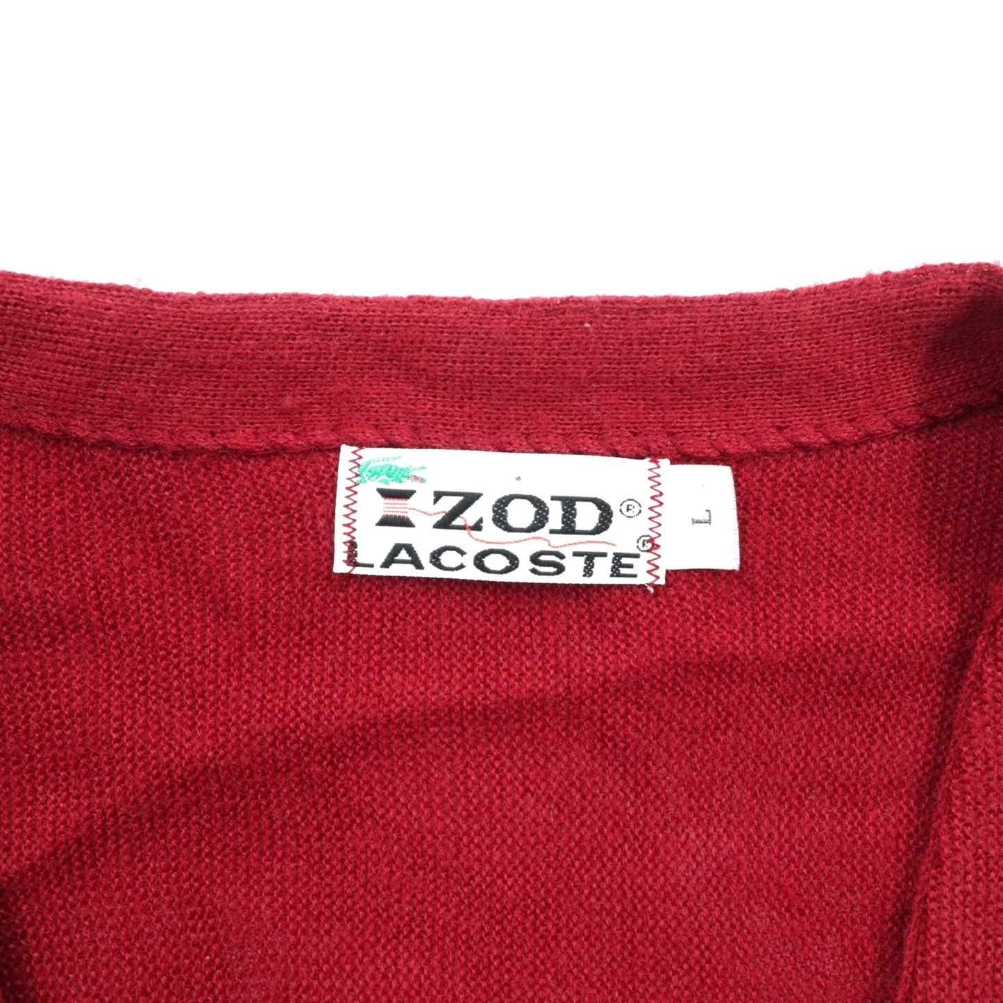 LACOSTE 70年代 ヴィンテージ Vネック ニット カーディガン L レッド アクリル 糸巻タグ