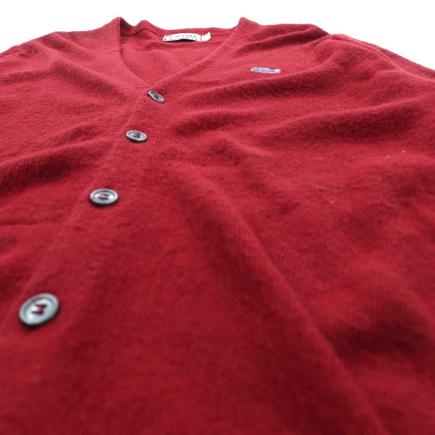 LACOSTE 70年代 ヴィンテージ Vネック ニット カーディガン L レッド アクリル 糸巻タグ
