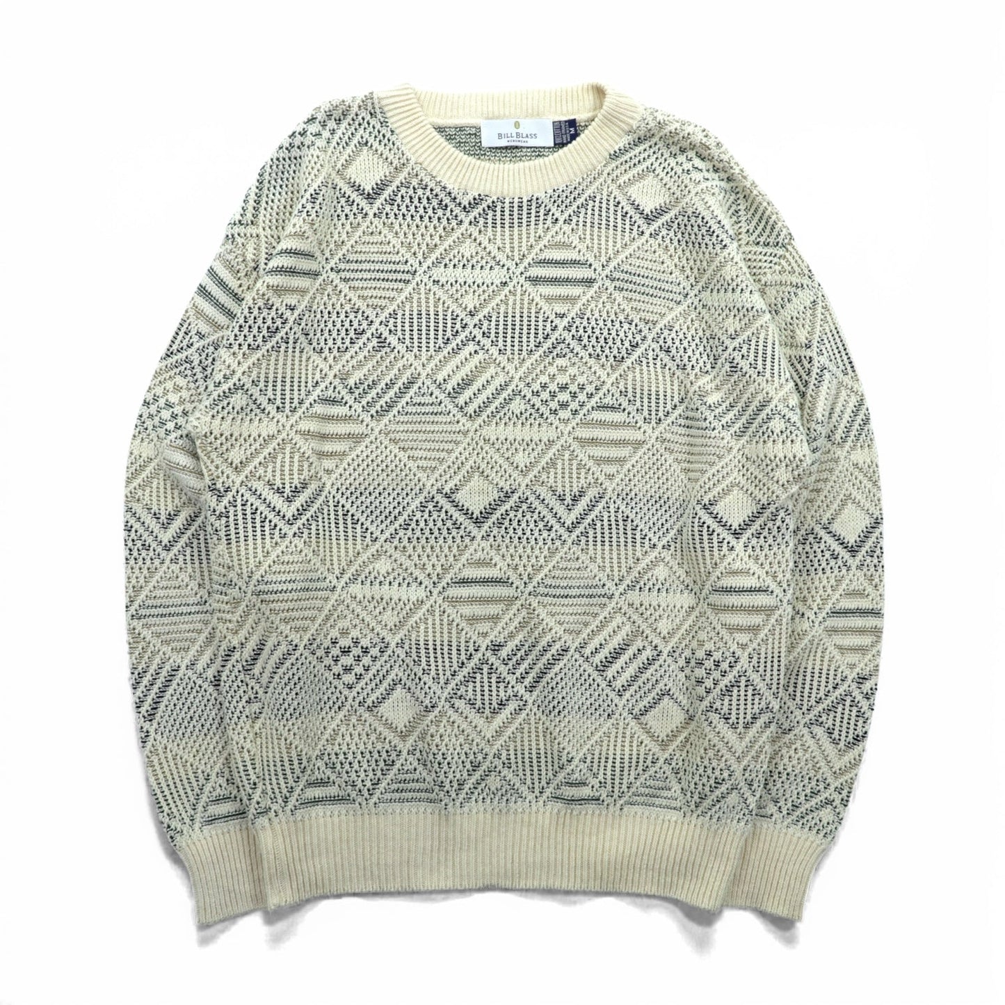 BILL BLASS 米国製 ジャガード ニット セーター L コットン 総柄 USA製
