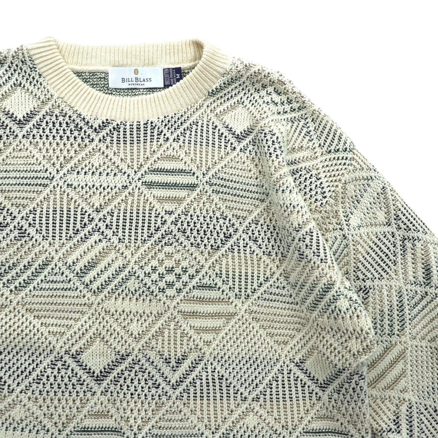 BILL BLASS 米国製 ジャガード ニット セーター L コットン 総柄 USA製