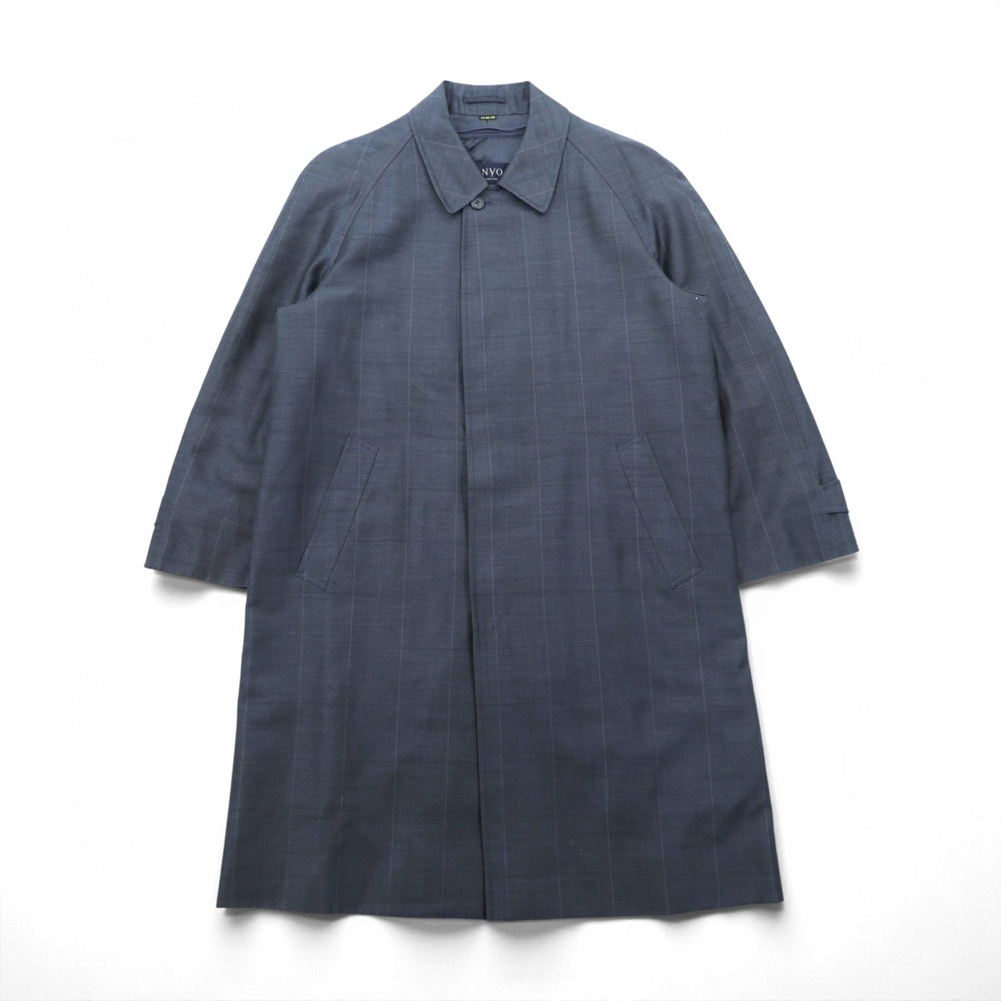 SANYO COAT 日本製 バルマカンコート ステンカラーコート L ネイビー チェック キルティングライナー 着脱式 モヘア混 比翼